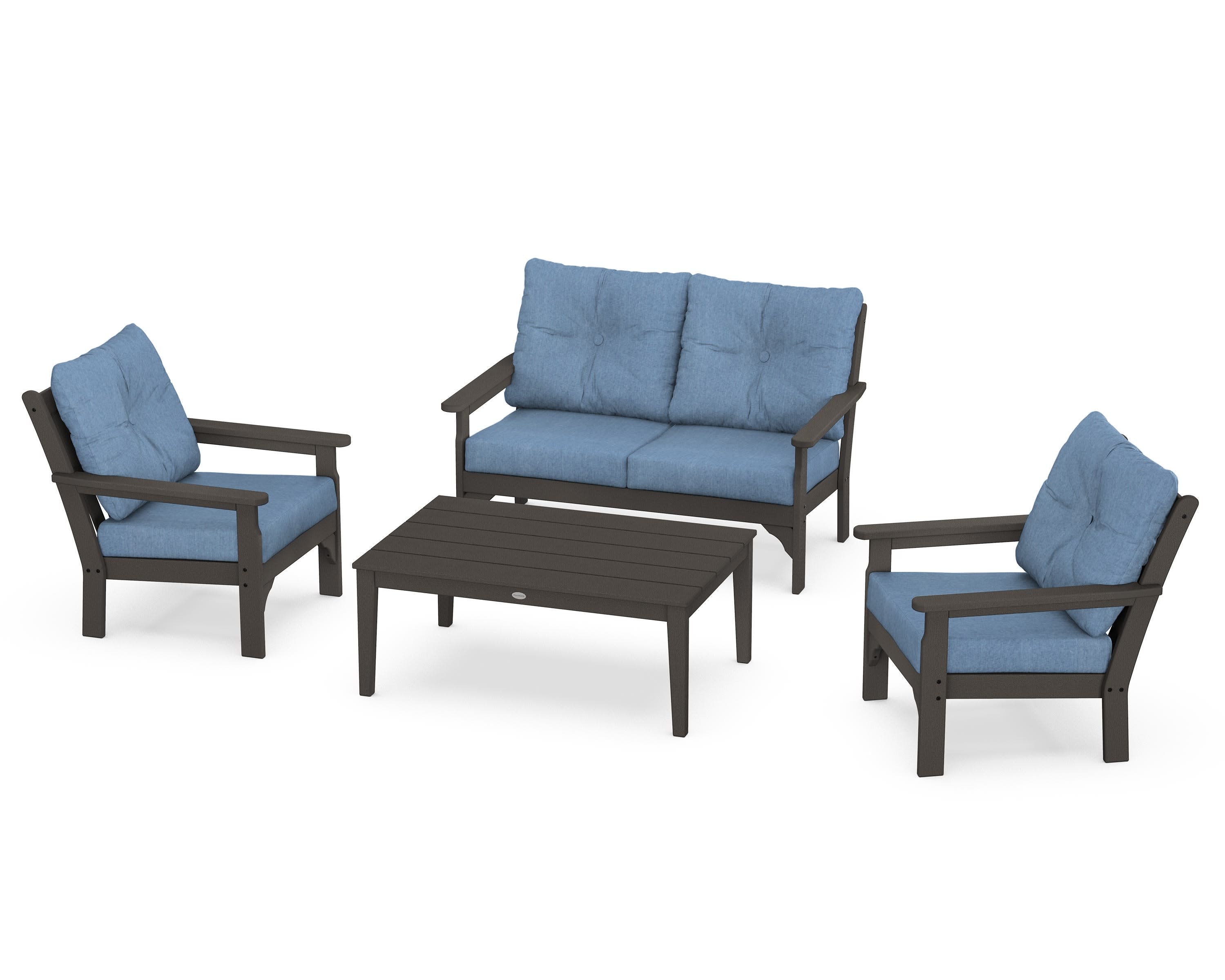 Vineyard 4-Piece Deep Seating Set in Vintage Coffee / Sky Blue