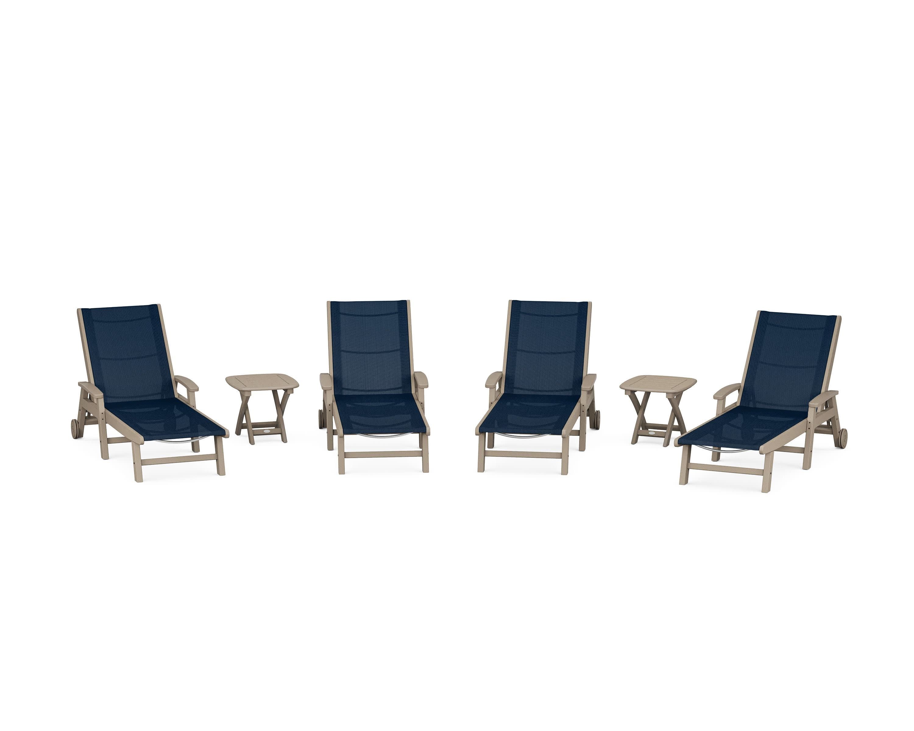 Coastal Chaise 6-Piece Set with Wheels in Vintage Sahara / Navy Blue Sling