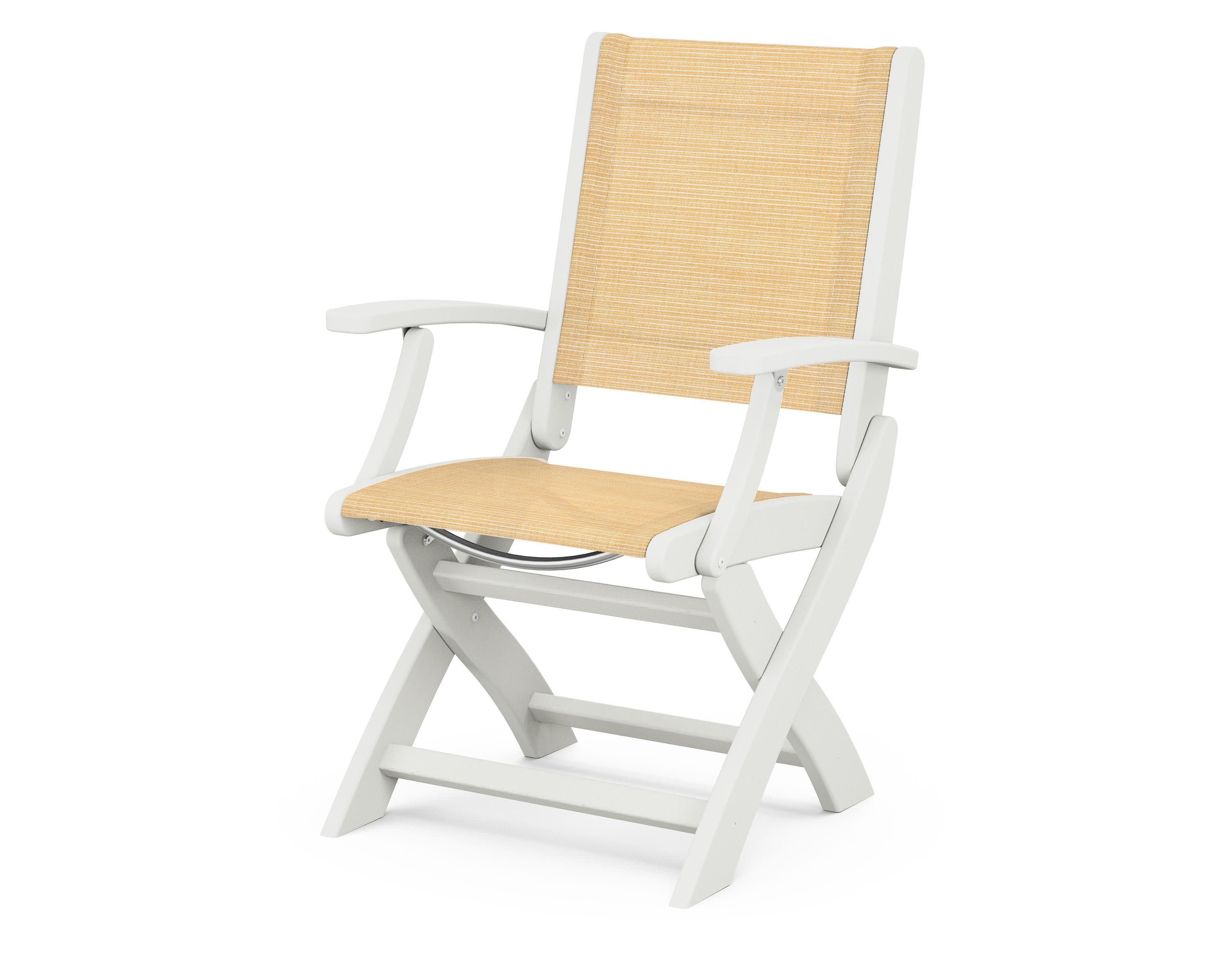 Coastal Folding Chair in Vintage White / Dupioni Apricot Sling