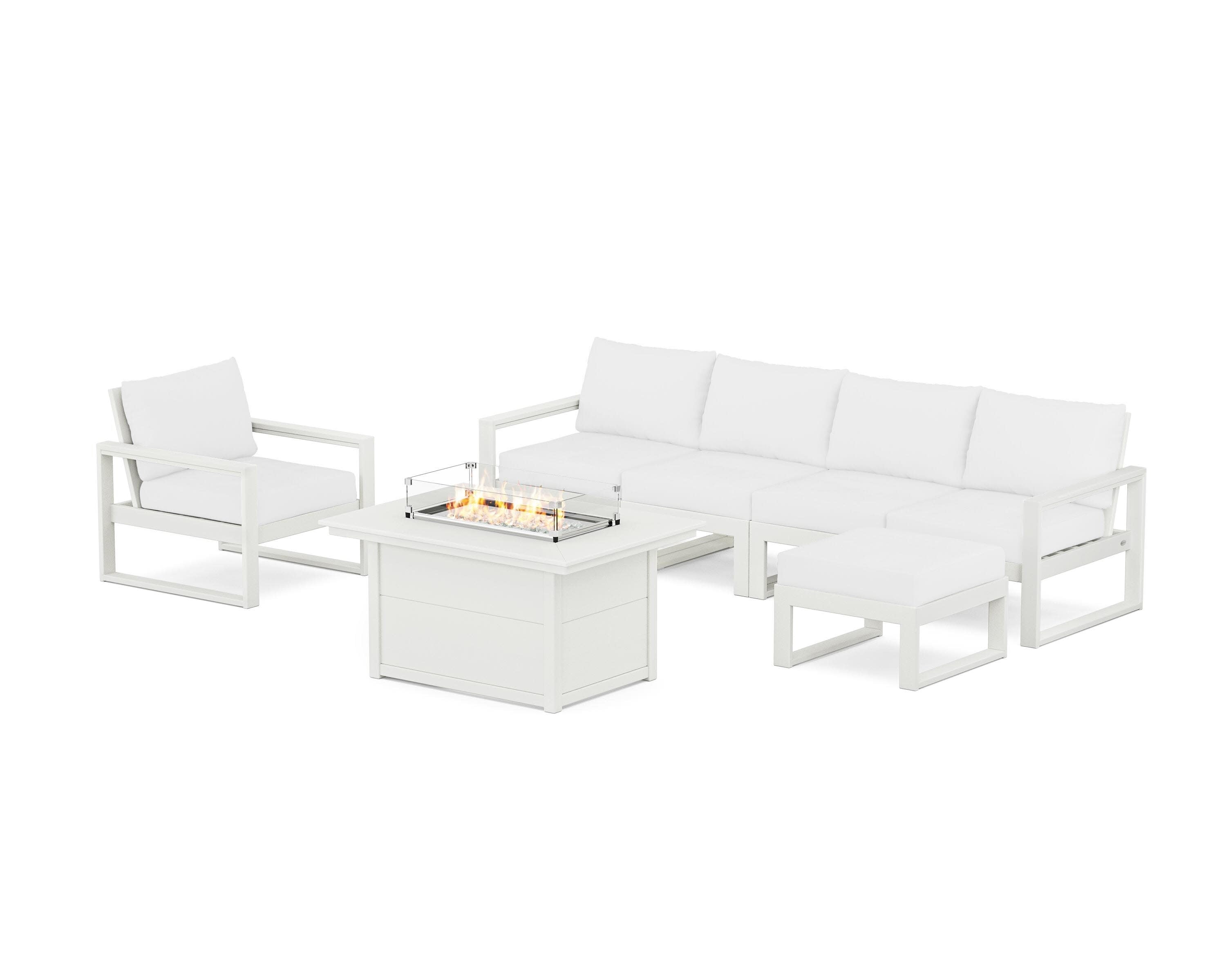 EDGE Sectional Lounge and Fire Pit Set in Vintage White / Natural