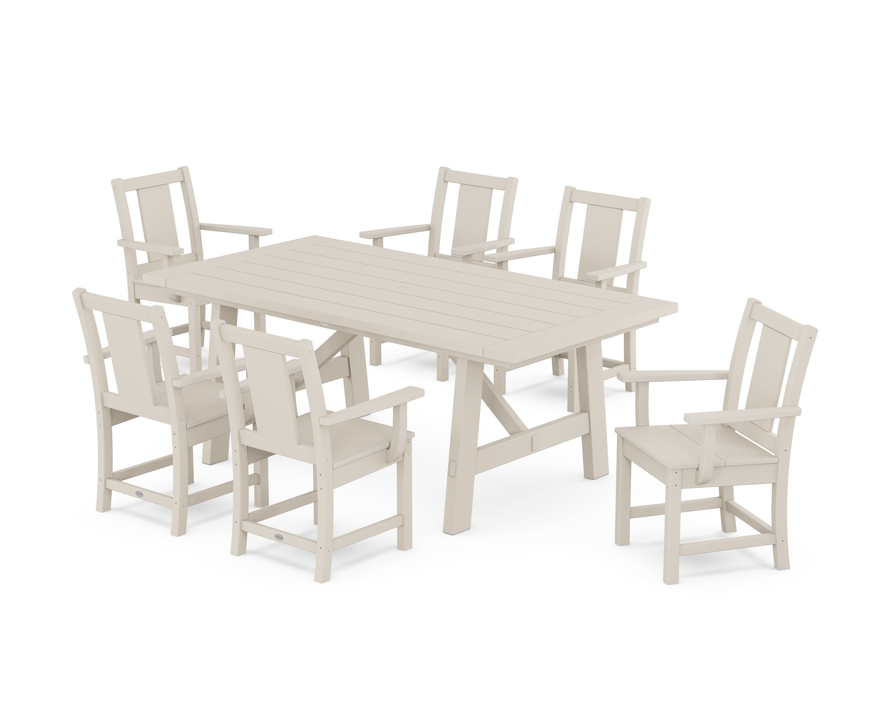 Prairie Arm Chair 7-Piece Rustic Farmhouse Dining Set in Sand
