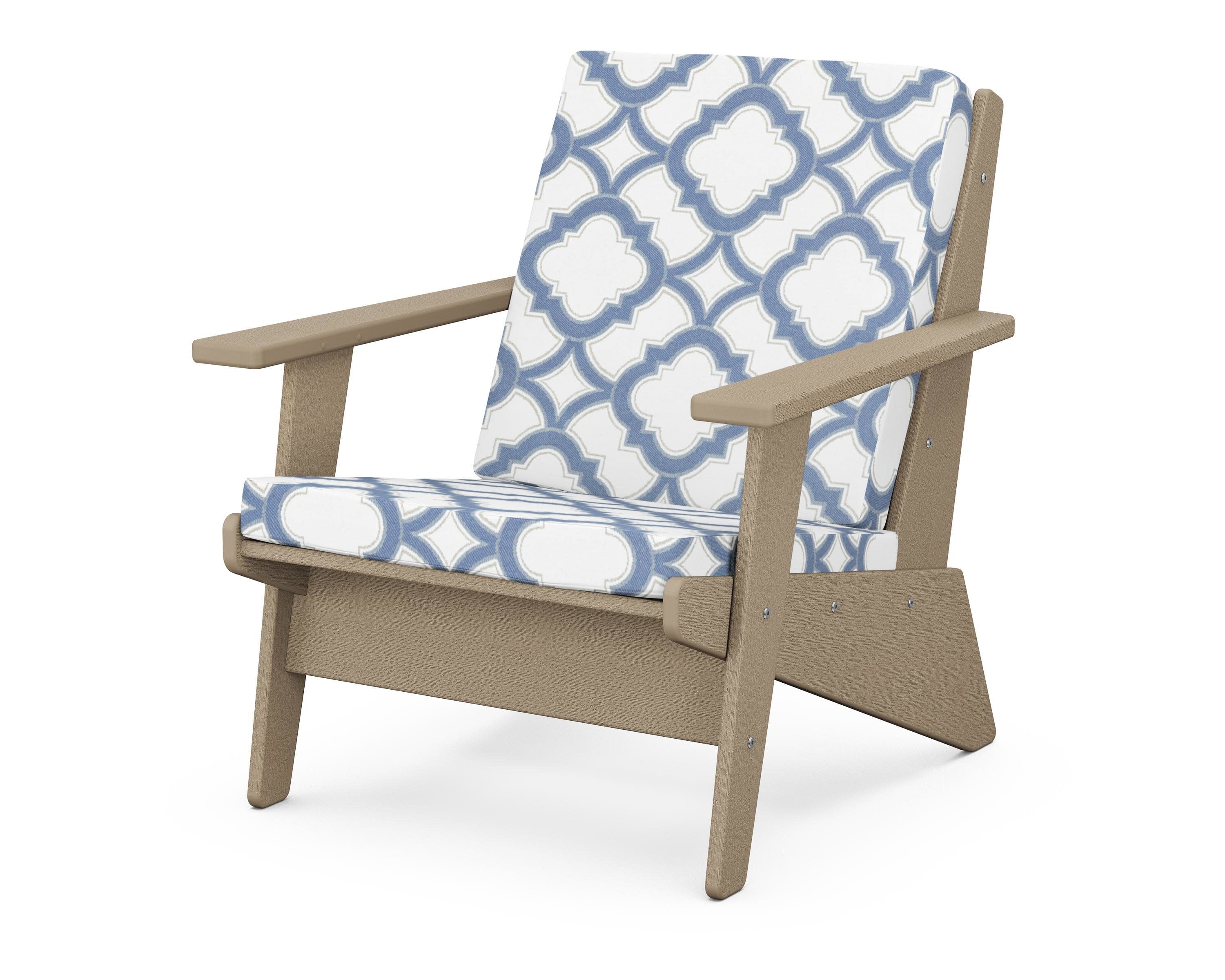 Riviera Modern Lounge Chair in Vintage Sahara / Trellis Sky Blue