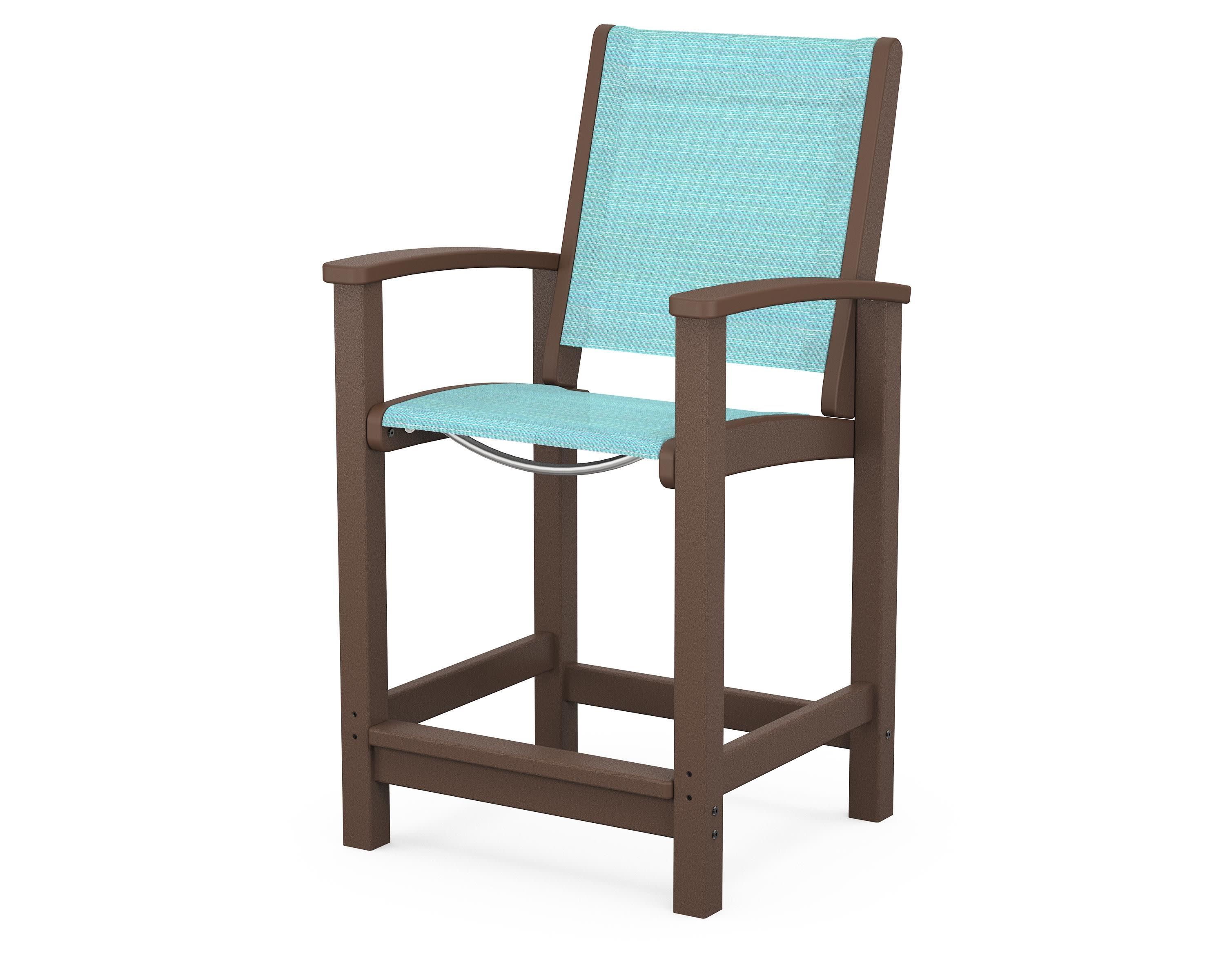 Coastal Counter Chair in Mahogany / Dupioni Aquamarine Sling