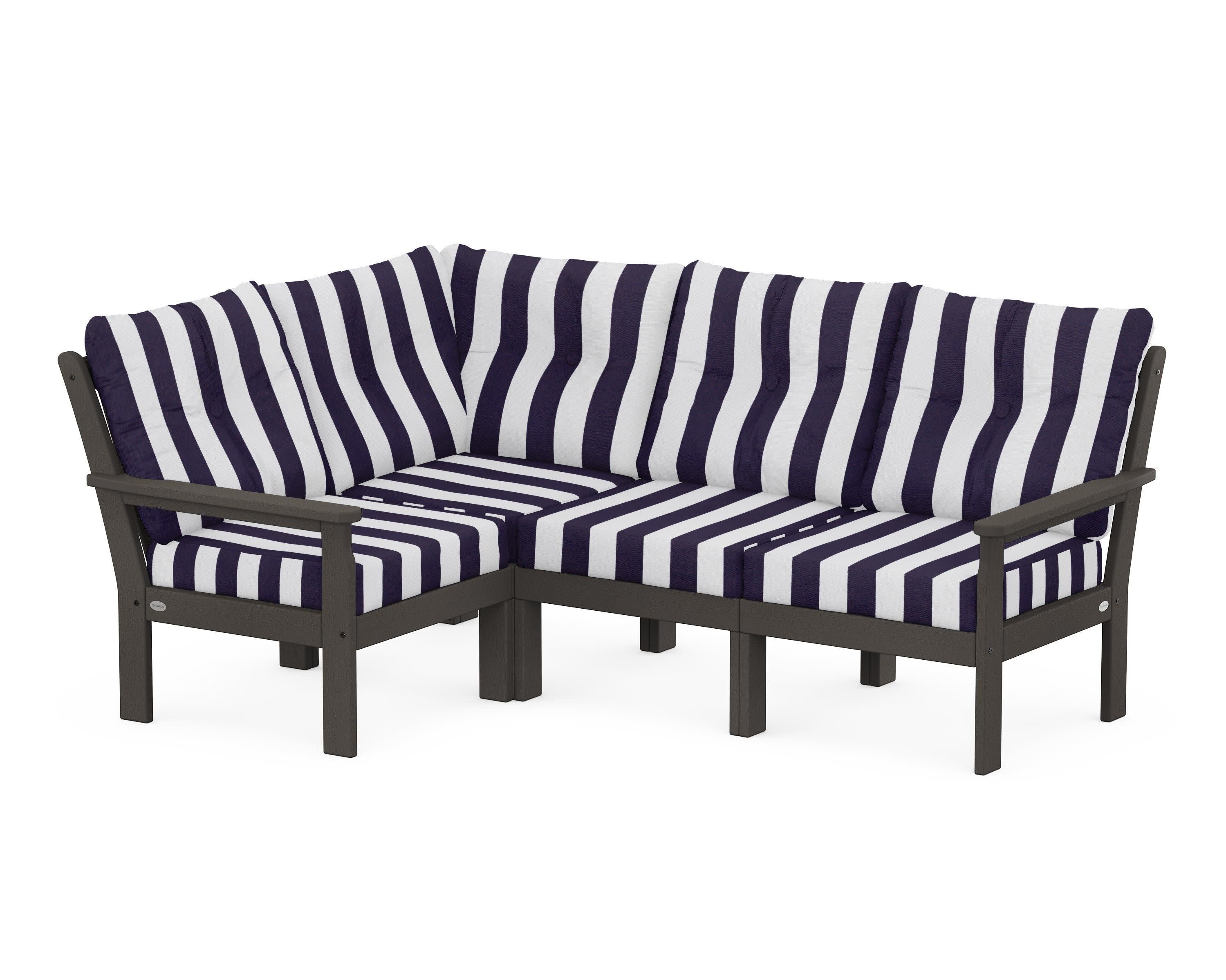 Vineyard 4-Piece Sectional in Vintage Coffee / Cabana Stripe Navy