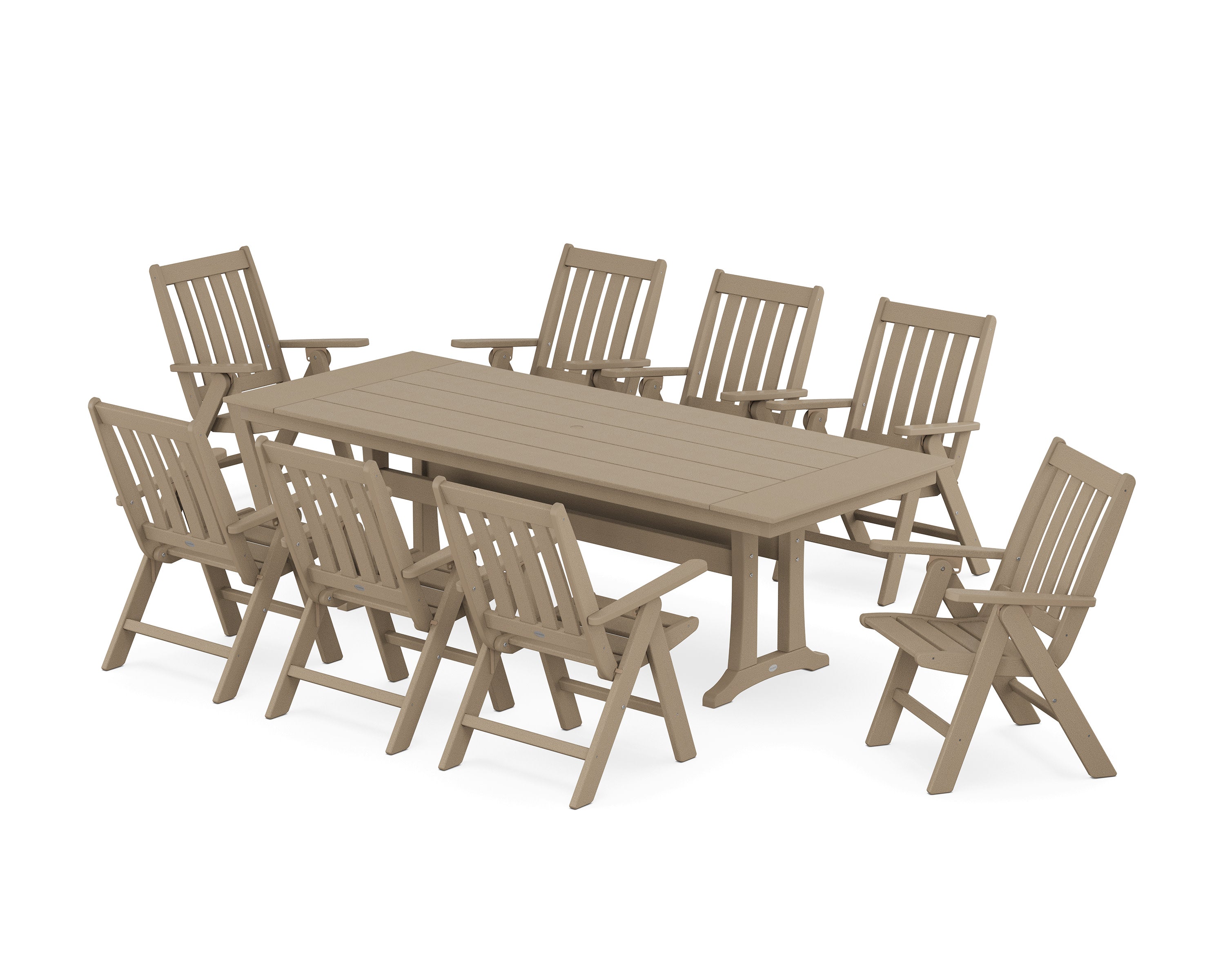 Vineyard Folding 9-Piece Farmhouse Dining Set with Trestle Legs in Vintage Sahara