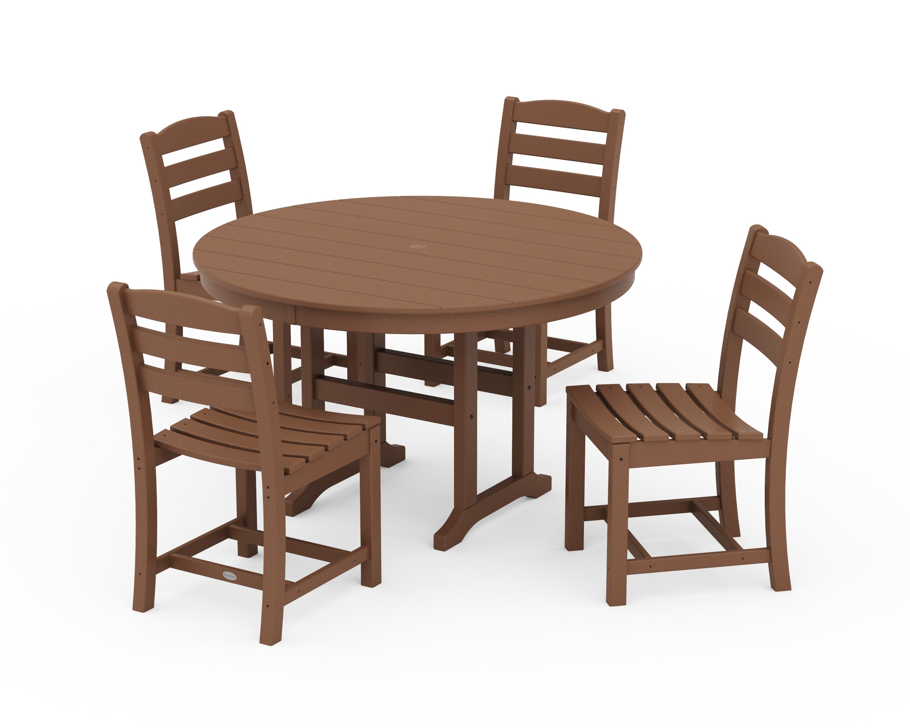 La Casa Caf Side Chair 5-Piece Round Farmhouse Dining Set in Teak