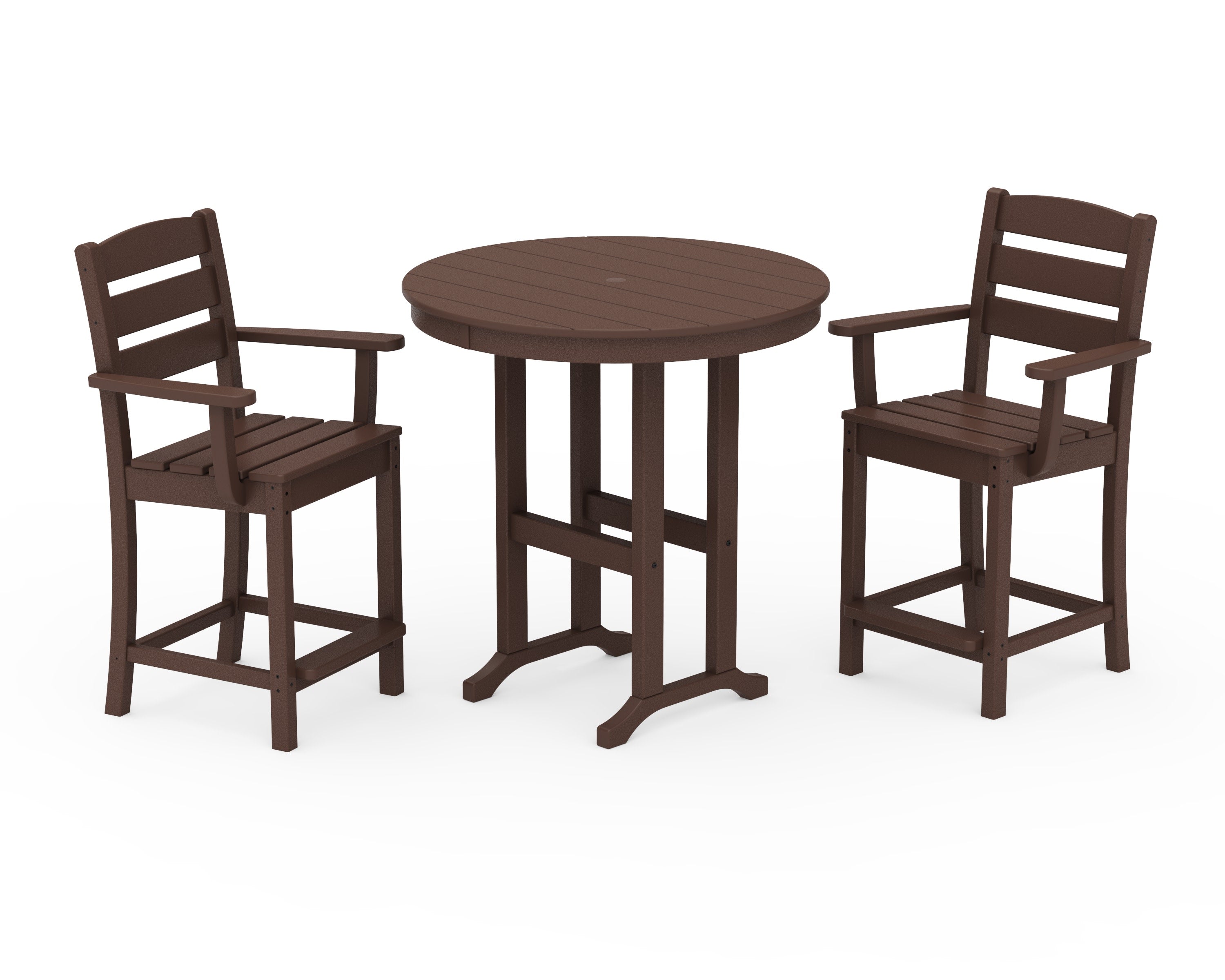 Lakeside 3-Piece Round Farmhouse Arm Chair Counter Set in Mahogany