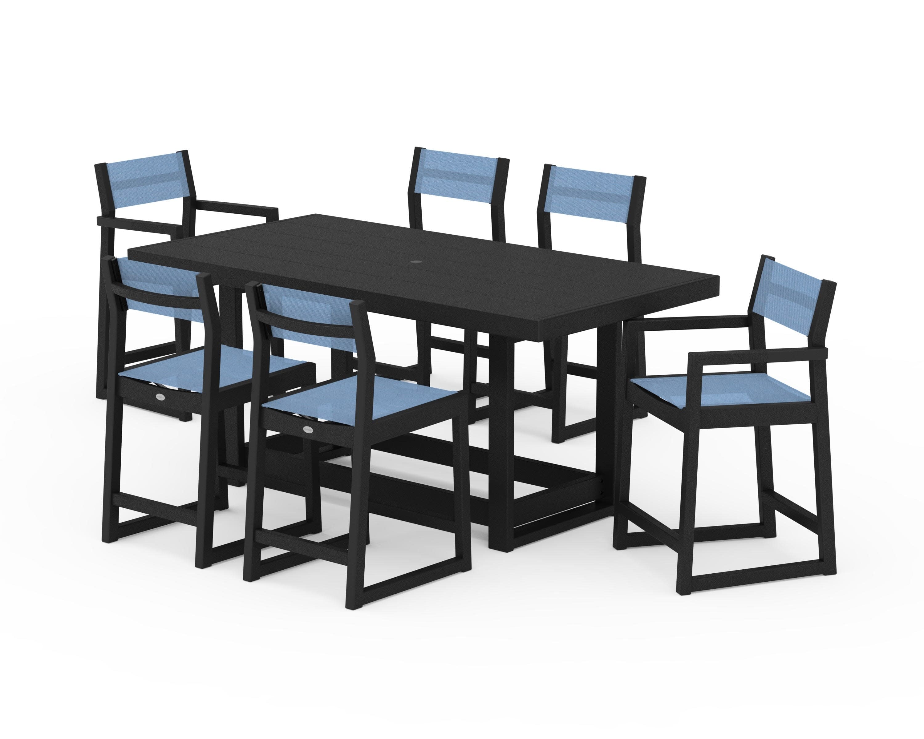 EDGE Sling 7-Piece Counter Table Set in Black / Poolside Sling