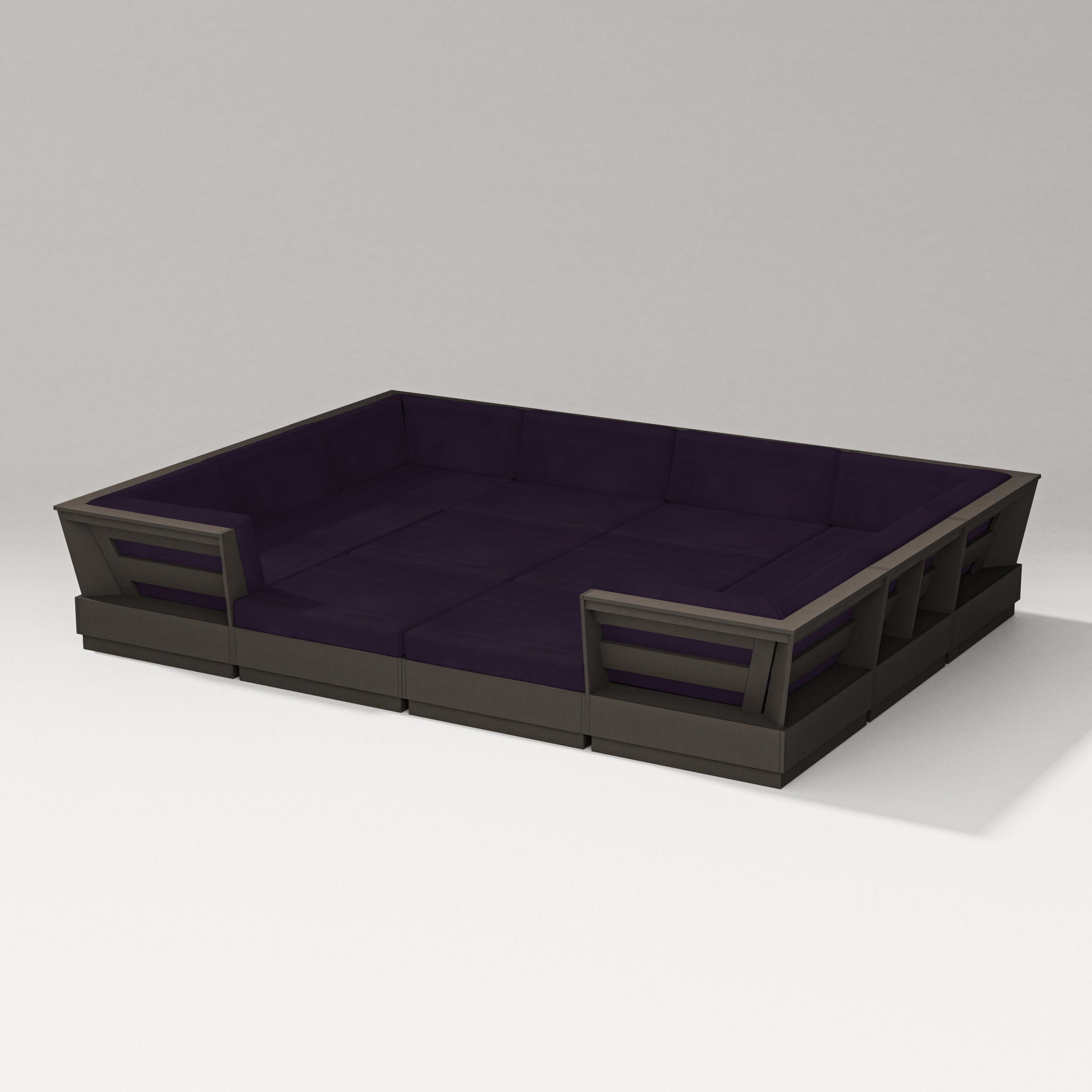 Elevate 12-Piece Pit Sectional in Vintage Coffee / Navy Linen