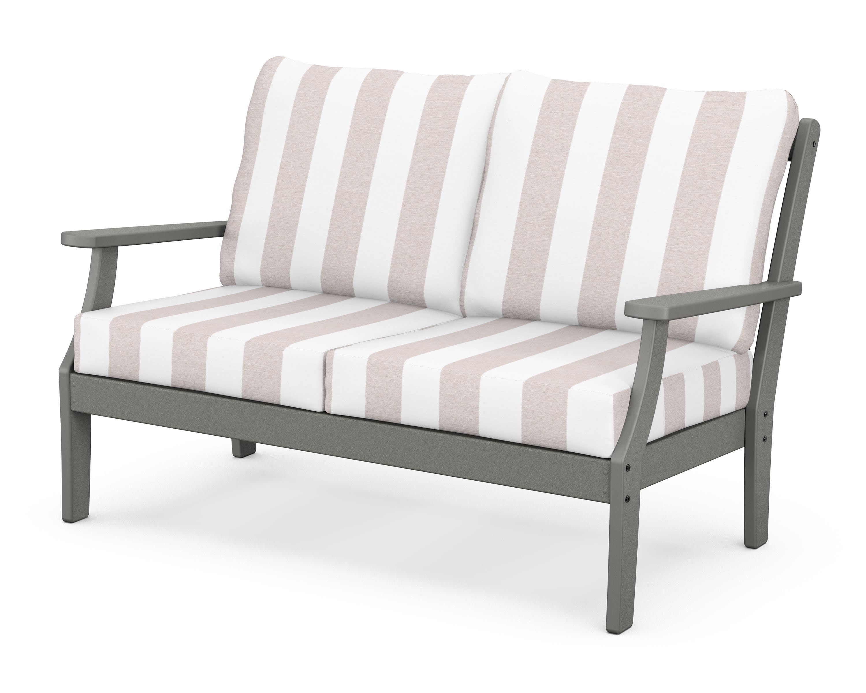 Braxton Deep Seating Loveseat in Slate Grey / Cabana Stripe Dune Burlap