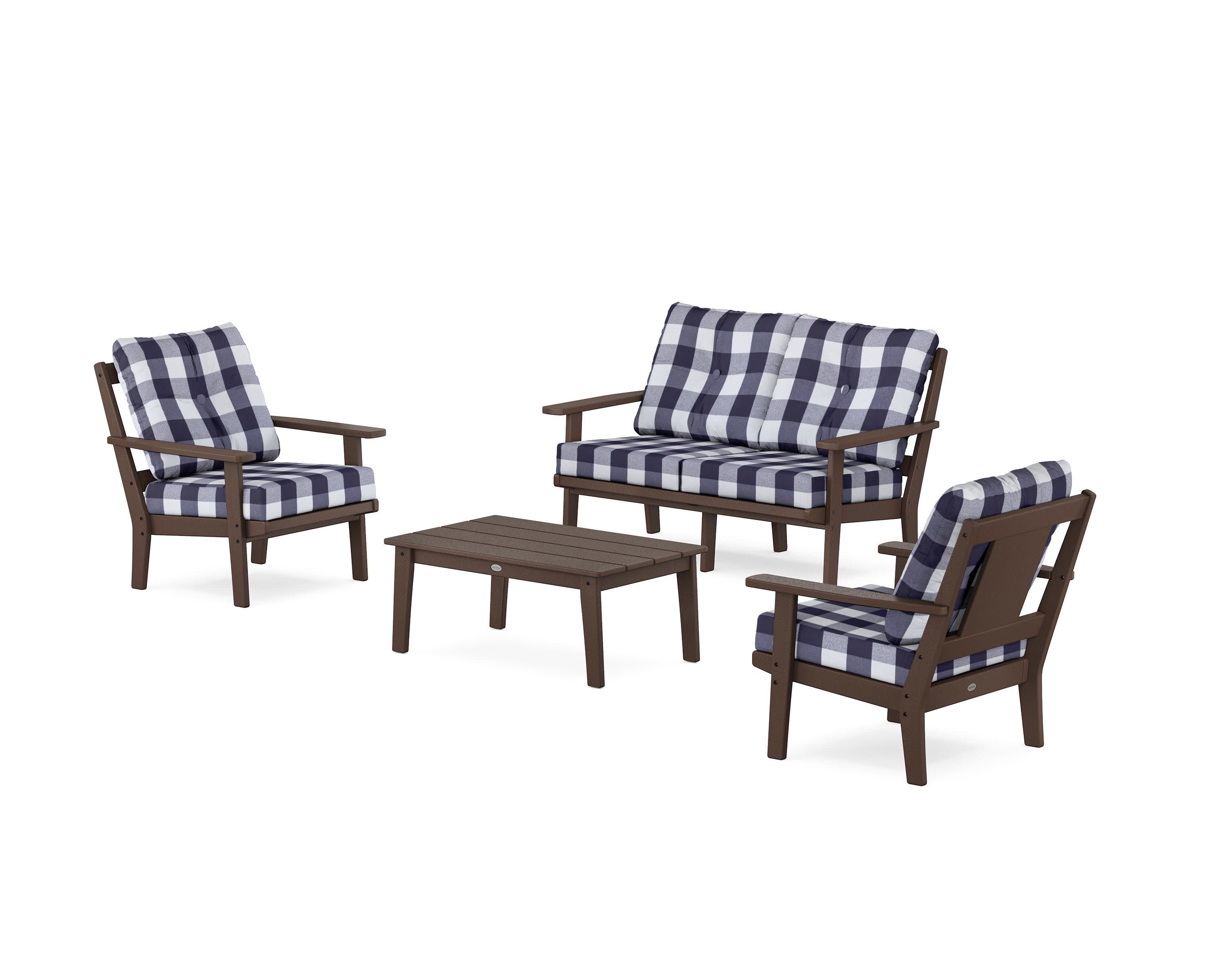 Prairie 4-Piece Deep Seating Set with Loveseat in Mahogany / Buffalo Plaid Navy