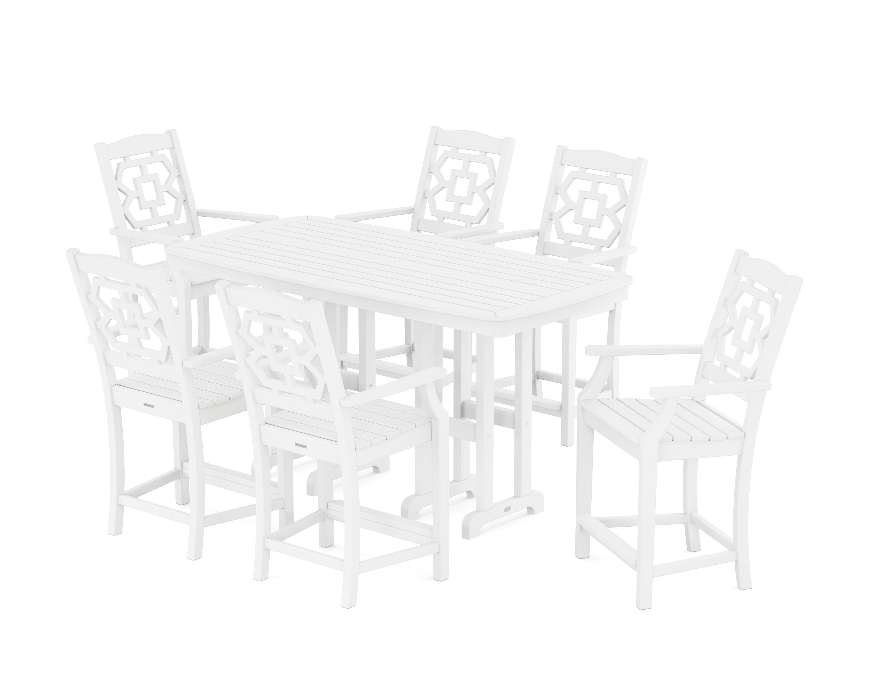 Chinoiserie Arm Chair 7-Piece Counter Set in White