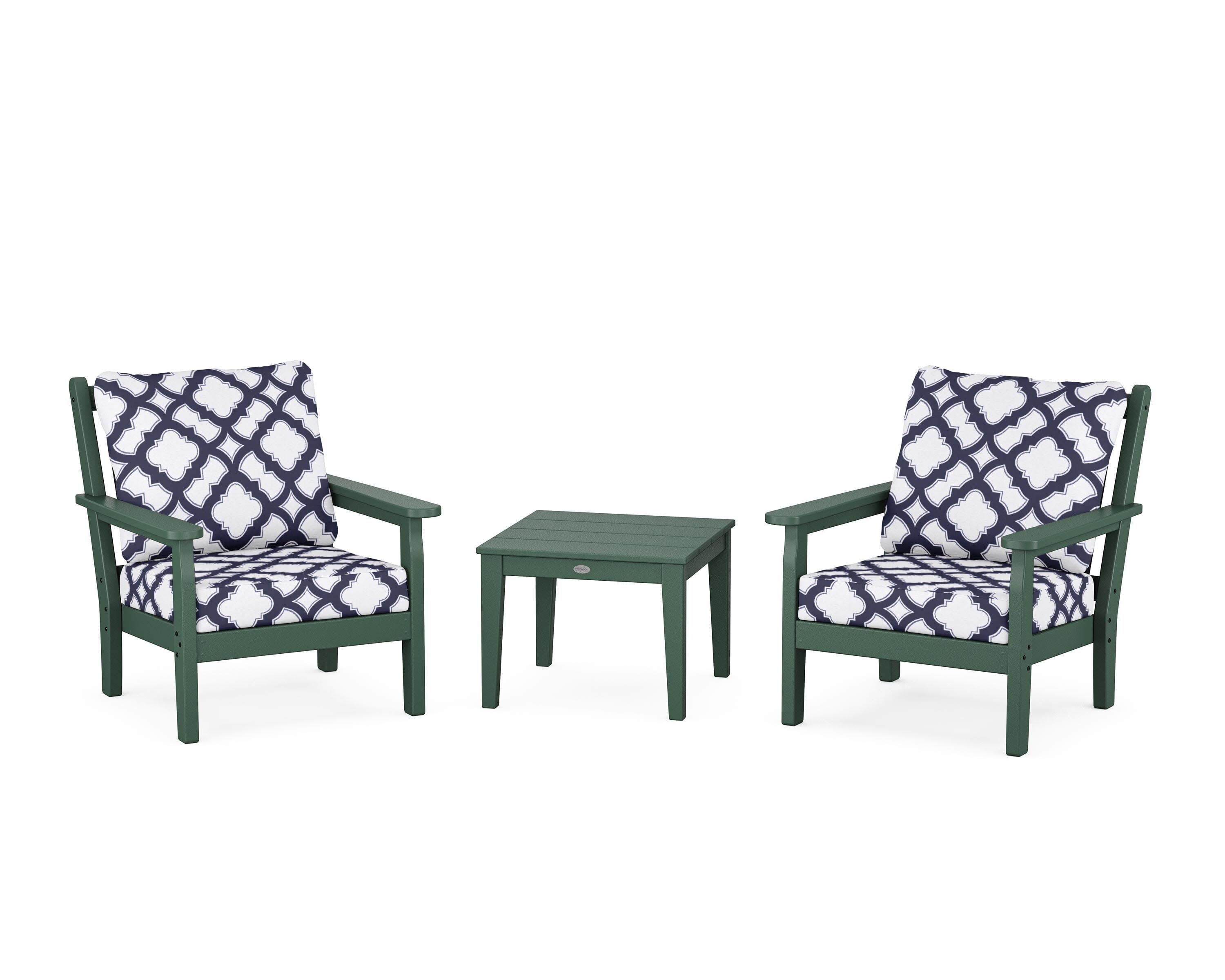 Chippendale 3-Piece Deep Seating Set in Green / Trellis Navy