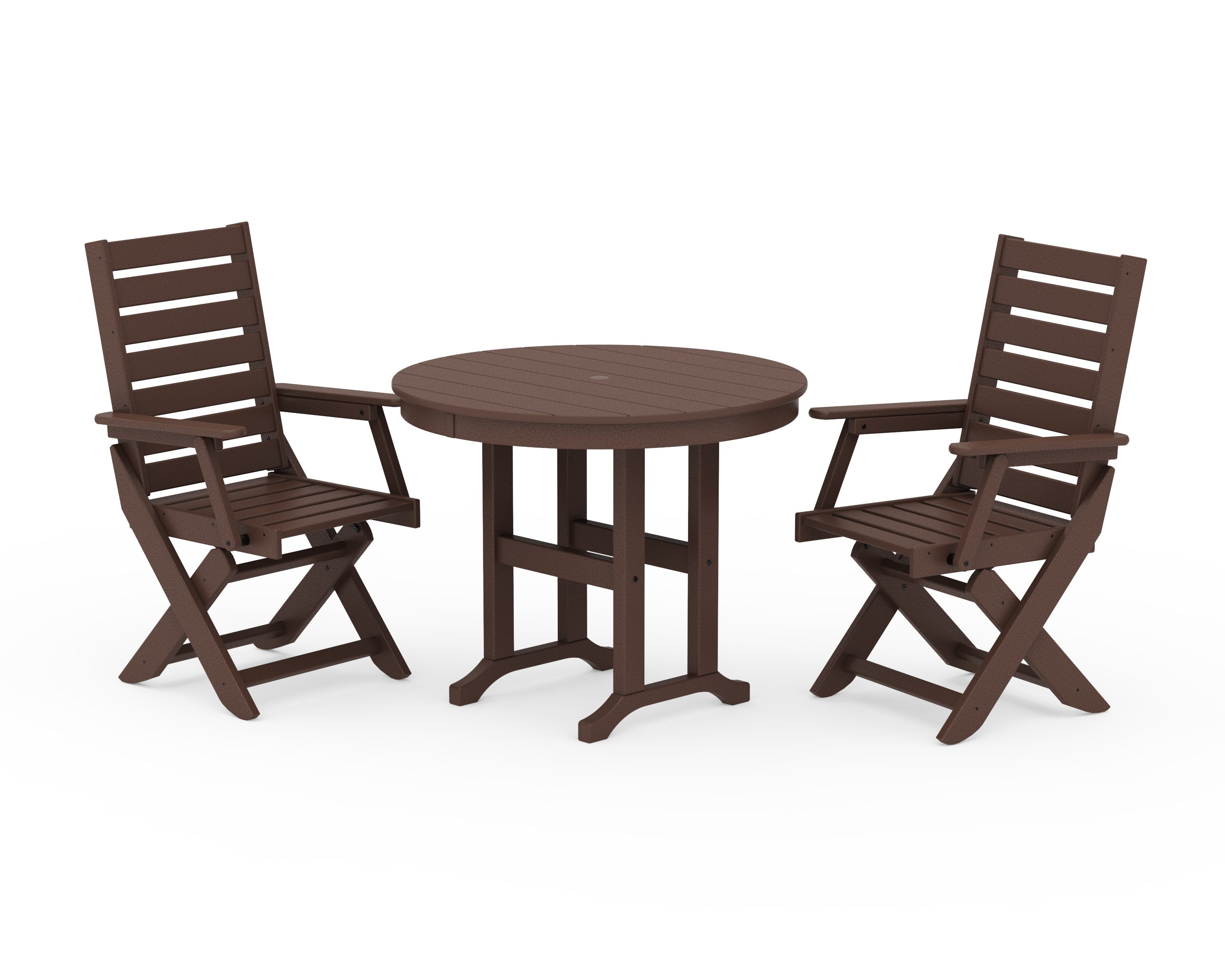 Captain Folding Chair 3-Piece Round Dining Set in Mahogany