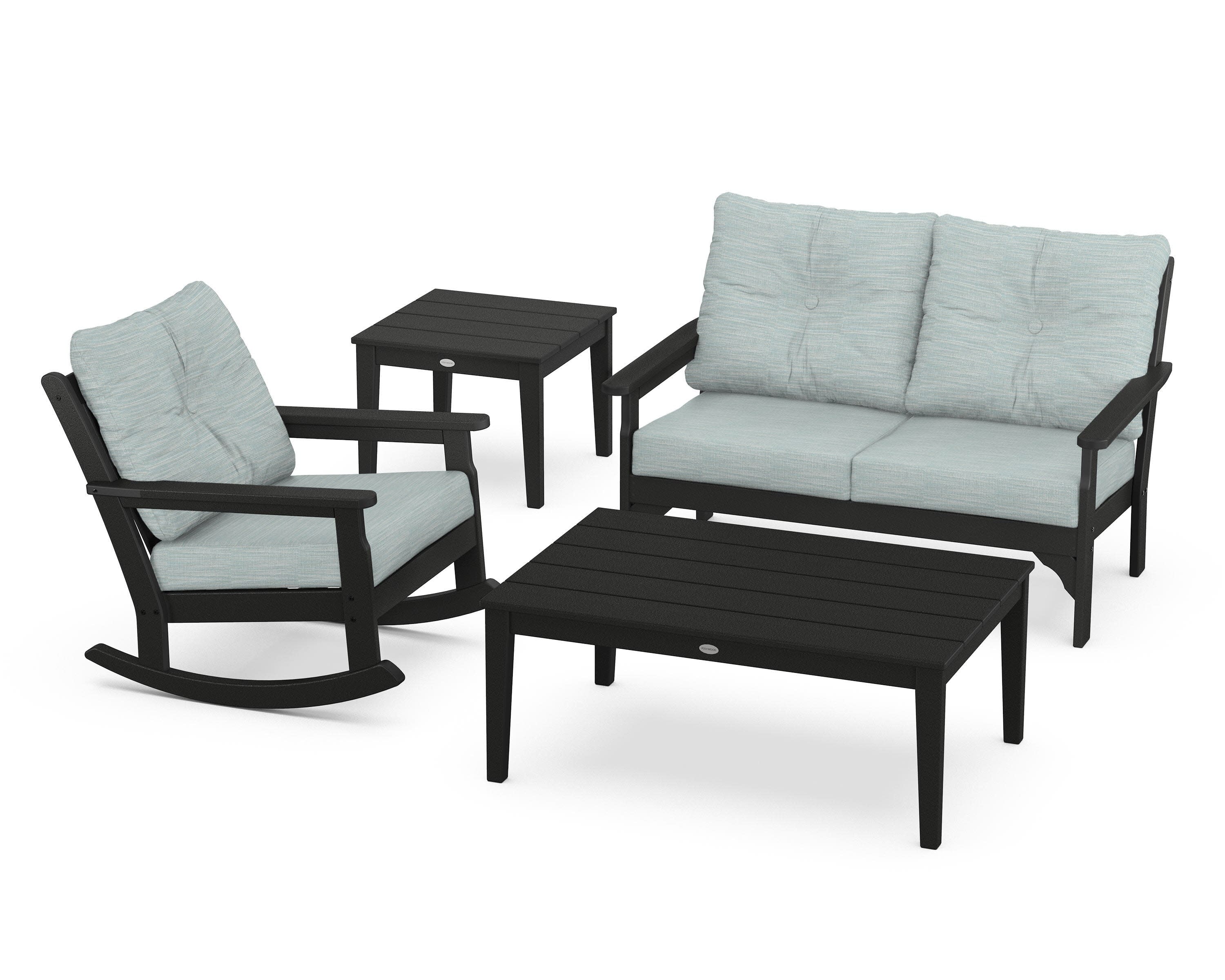 Vineyard 4-Piece Deep Seating Rocker Set in Black / Soothe Mist