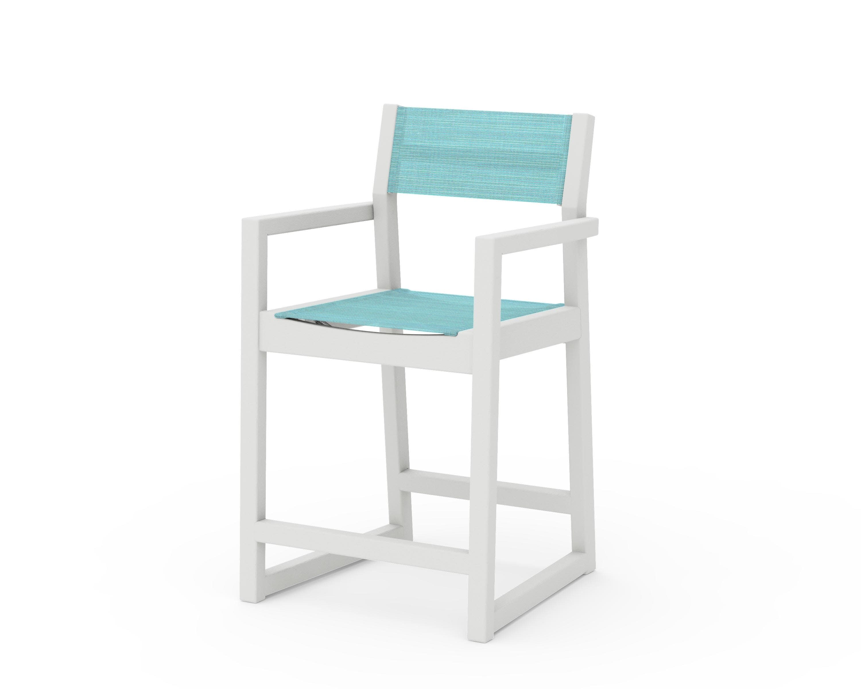 EDGE Sling Counter Arm Chair in Vintage White / Dupioni Aquamarine Sling