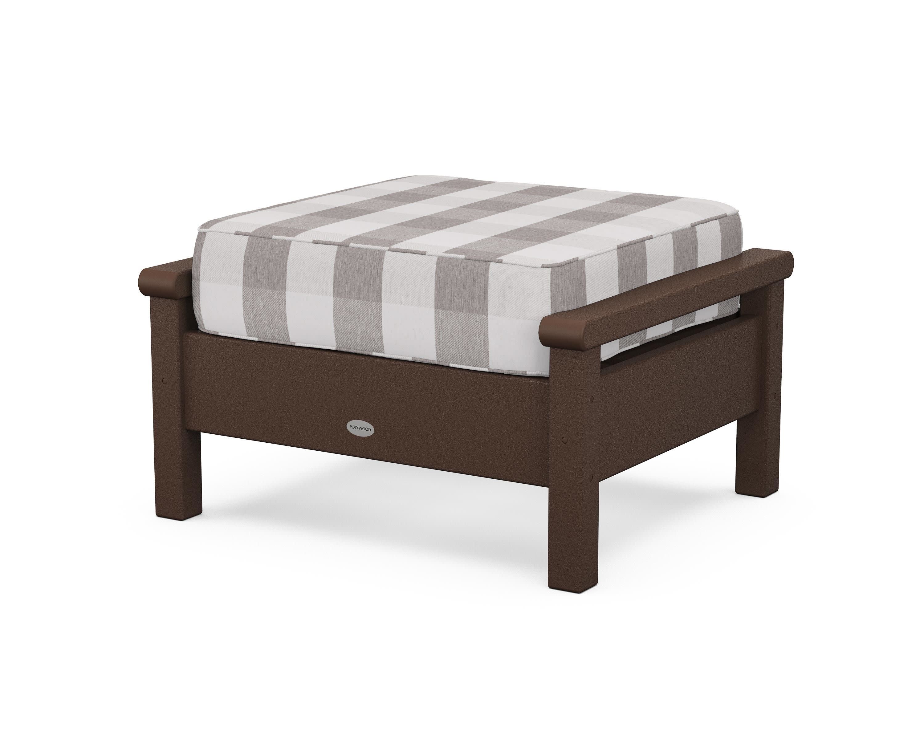 Harbour Deep Seating Ottoman in Mahogany / Buffalo Plaid Grey Mist