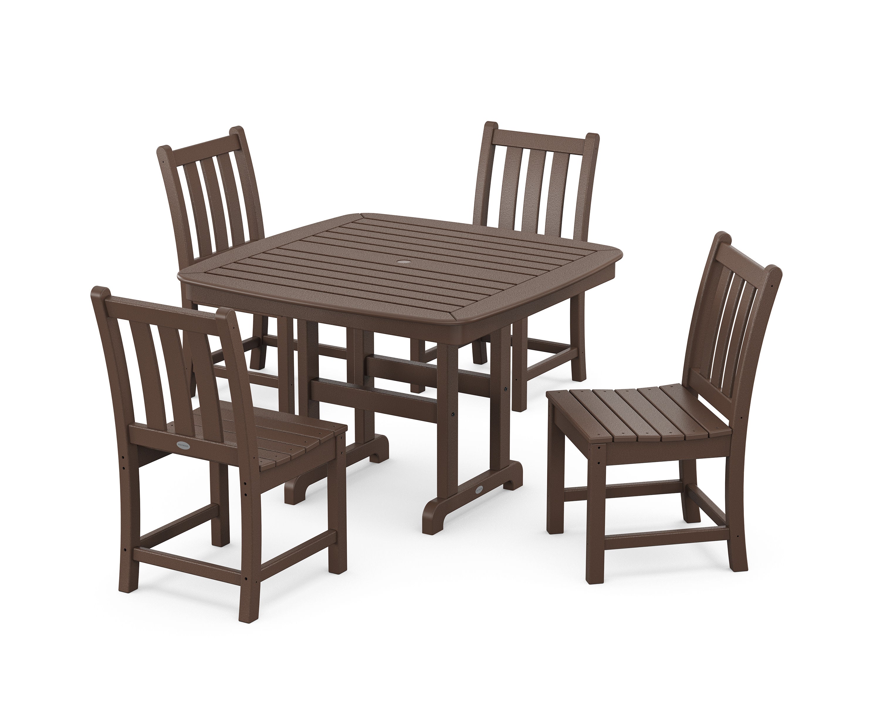 Traditional Garden Side Chair 5-Piece Dining Set with Trestle Legs in Mahogany