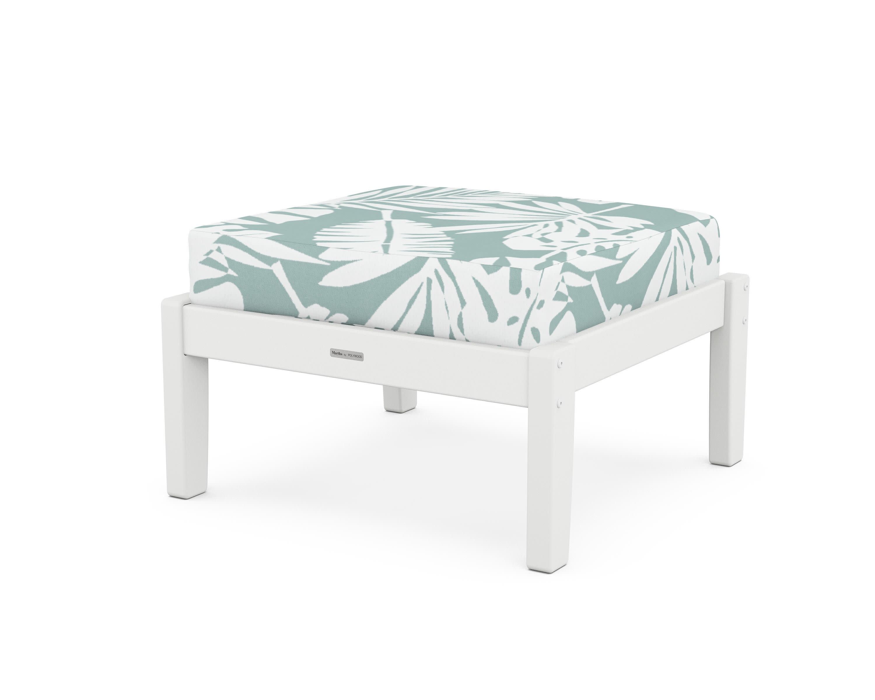 Chinoiserie Deep Seating Ottoman in White / Leaf Glacier Spa