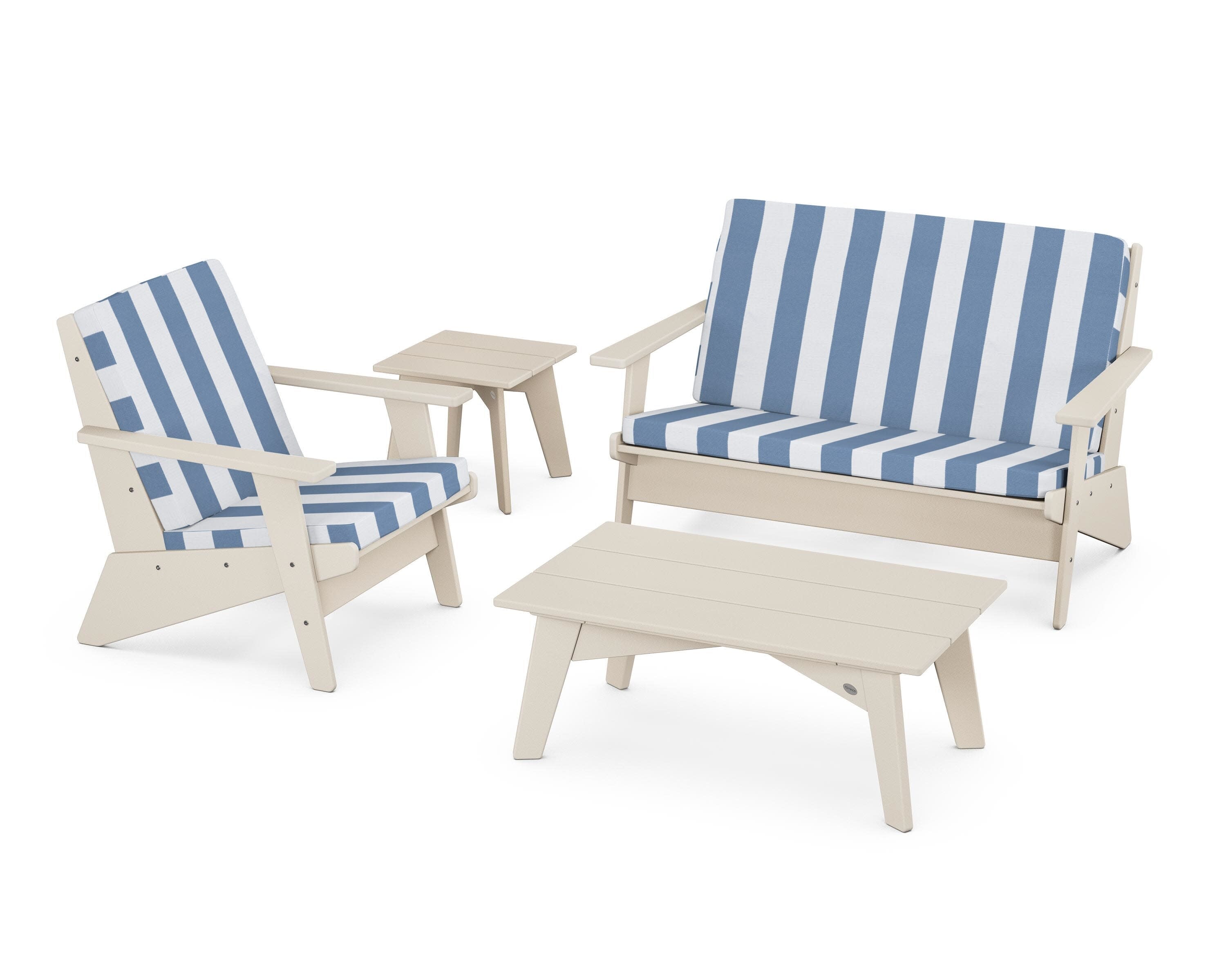 Riviera Modern Lounge 4-Piece Set in Sand / Cabana Stripe Sky Blue