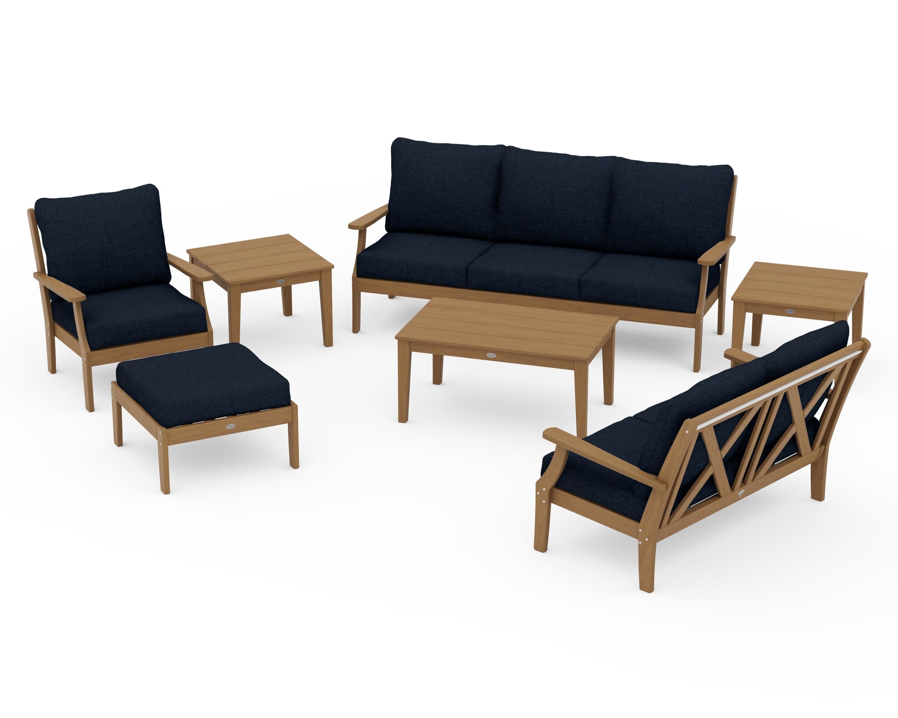 Braxton 7-Piece Deep Seating Set in Natural / Marine Indigo