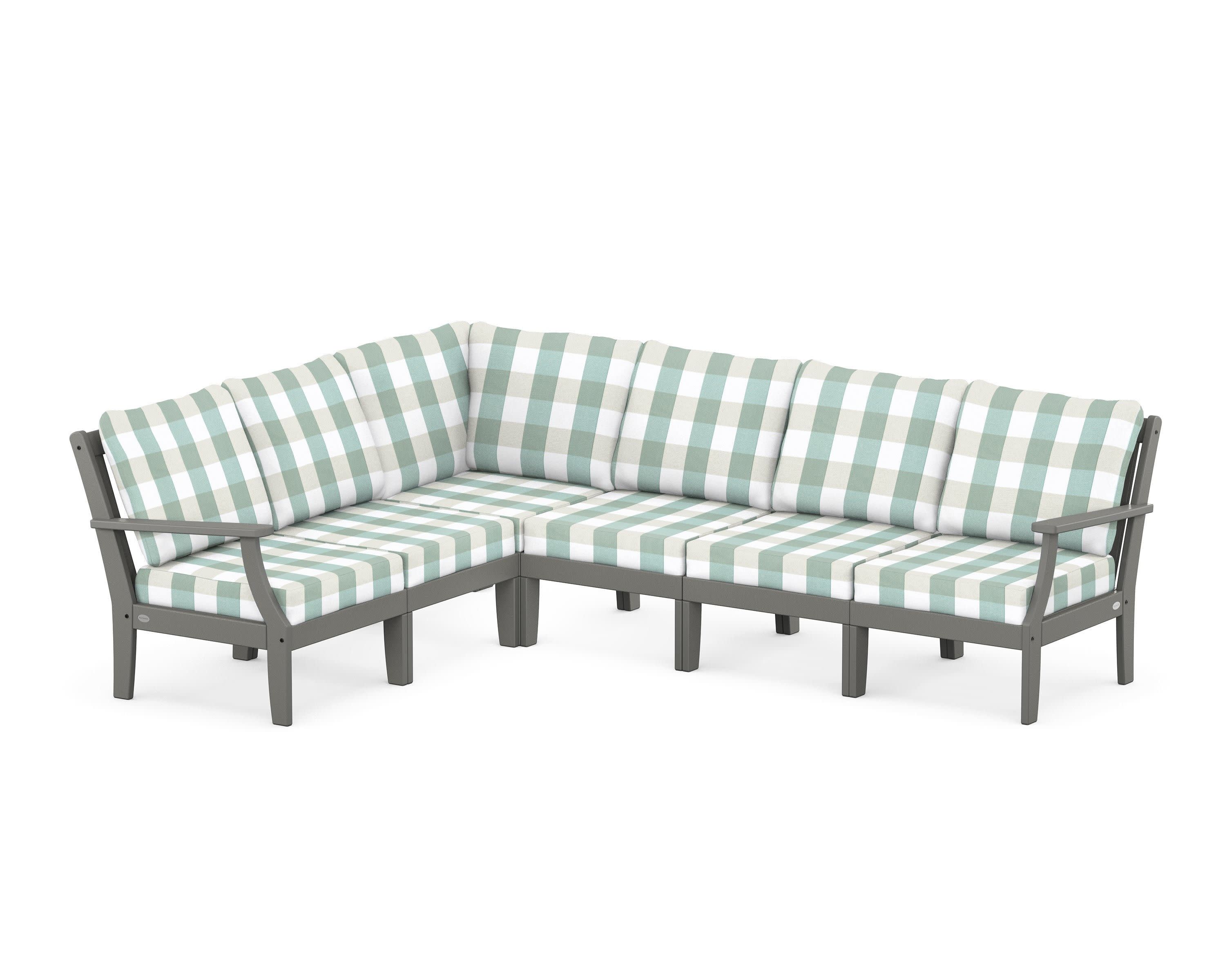 Braxton Modular 6-Piece Deep Seating Set in Slate Grey / Buffalo Plaid Glacier Spa