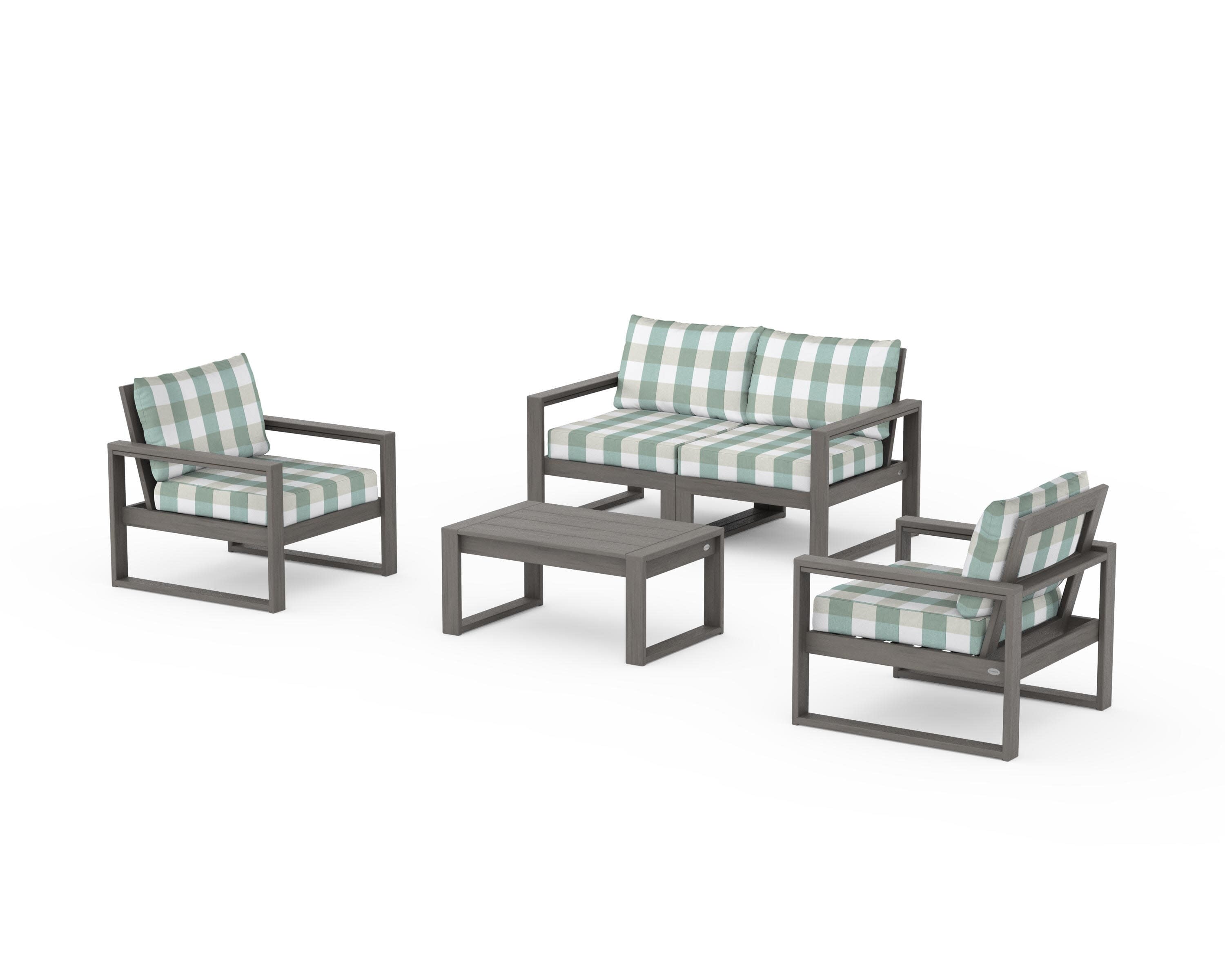 EDGE Sectional 4-Piece Deep Seating Set with Loveseat in Driftwood / Buffalo Plaid Glacier Spa