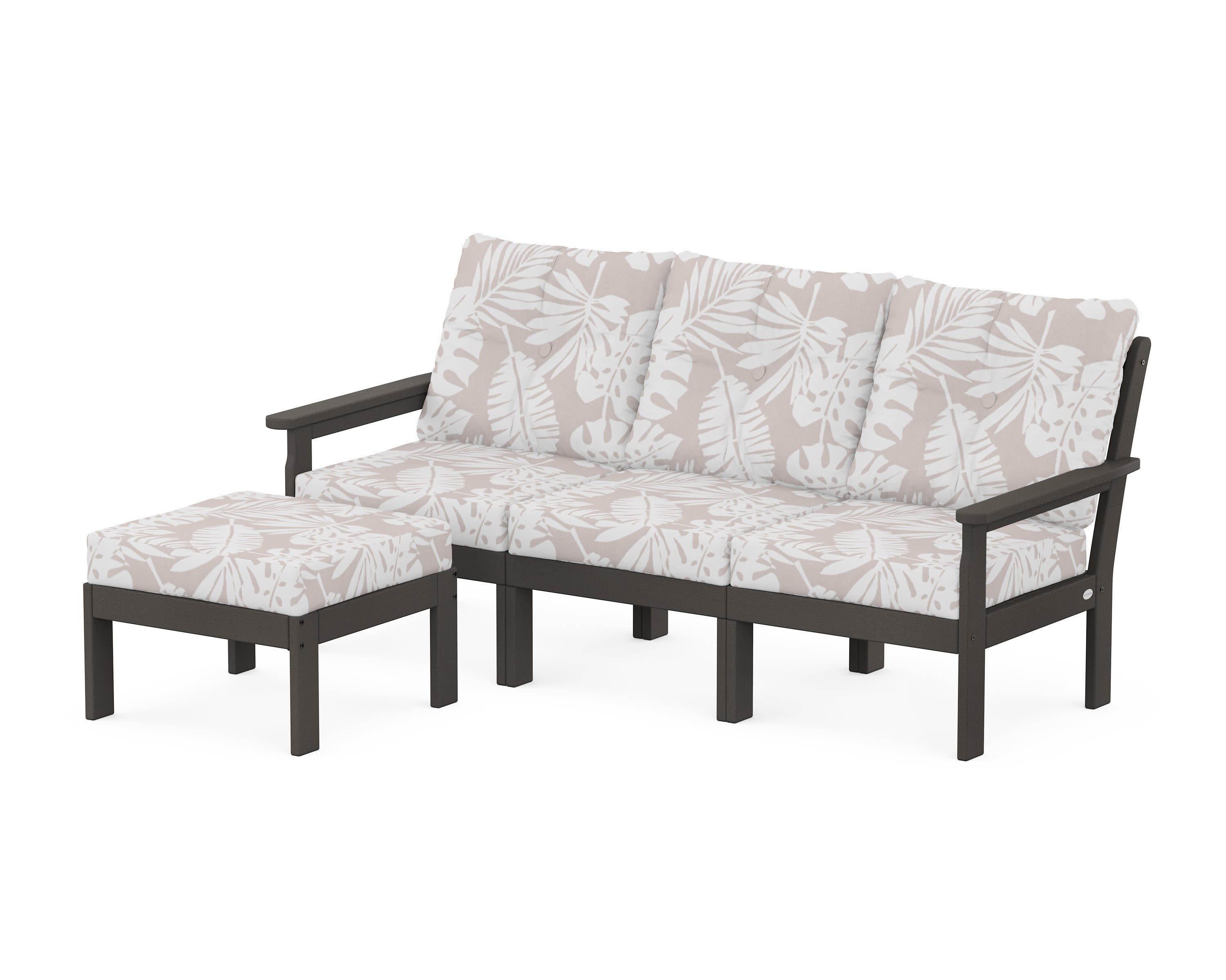 Vineyard 4-Piece Sectional with Ottoman in Vintage Coffee / Leaf Dune Burlap