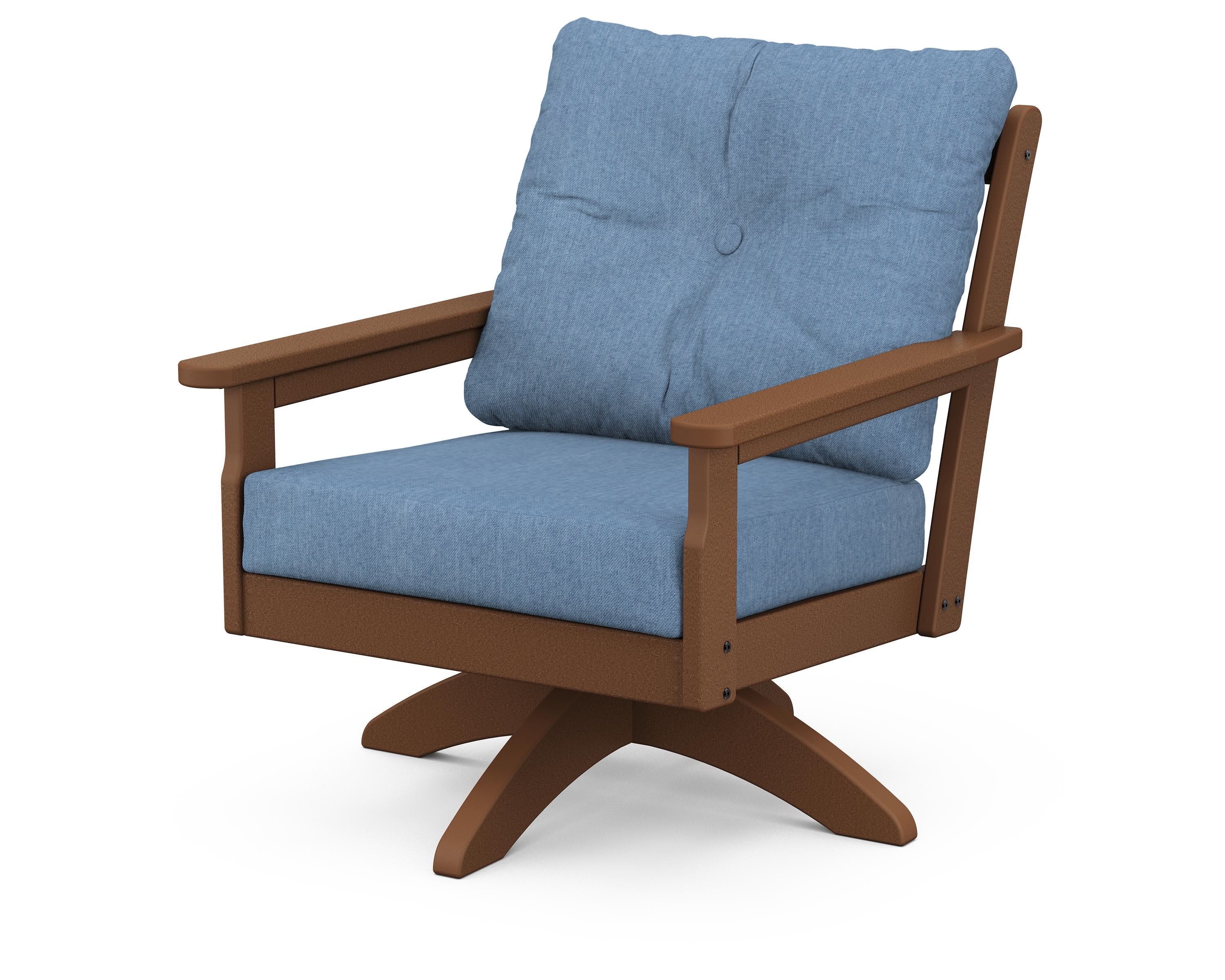 Vineyard Deep Seating Swivel Chair in Teak / Sky Blue