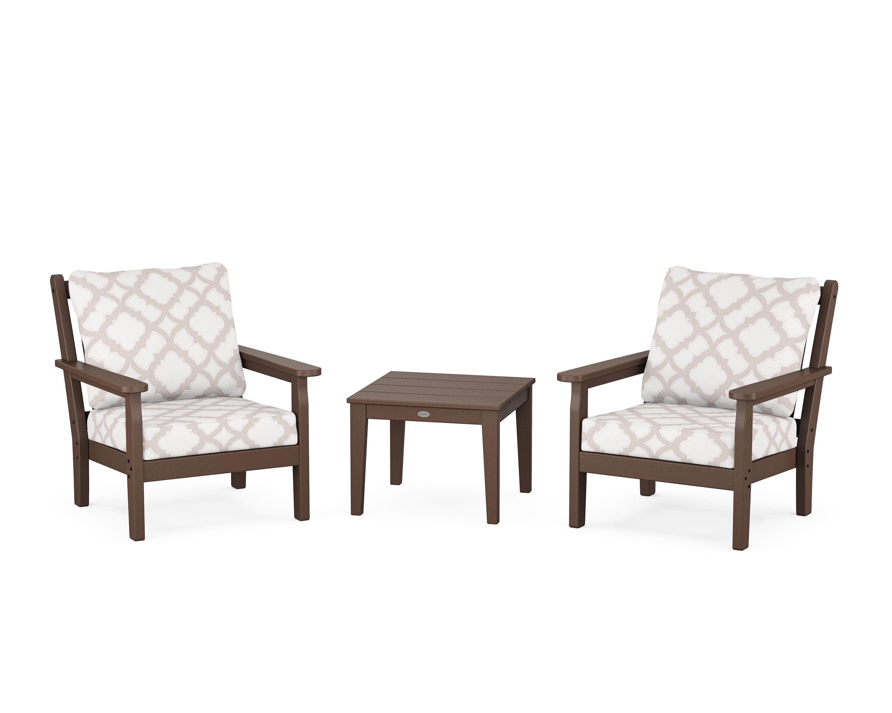 Chippendale 3-Piece Deep Seating Set in Mahogany / Trellis Dune Burlap