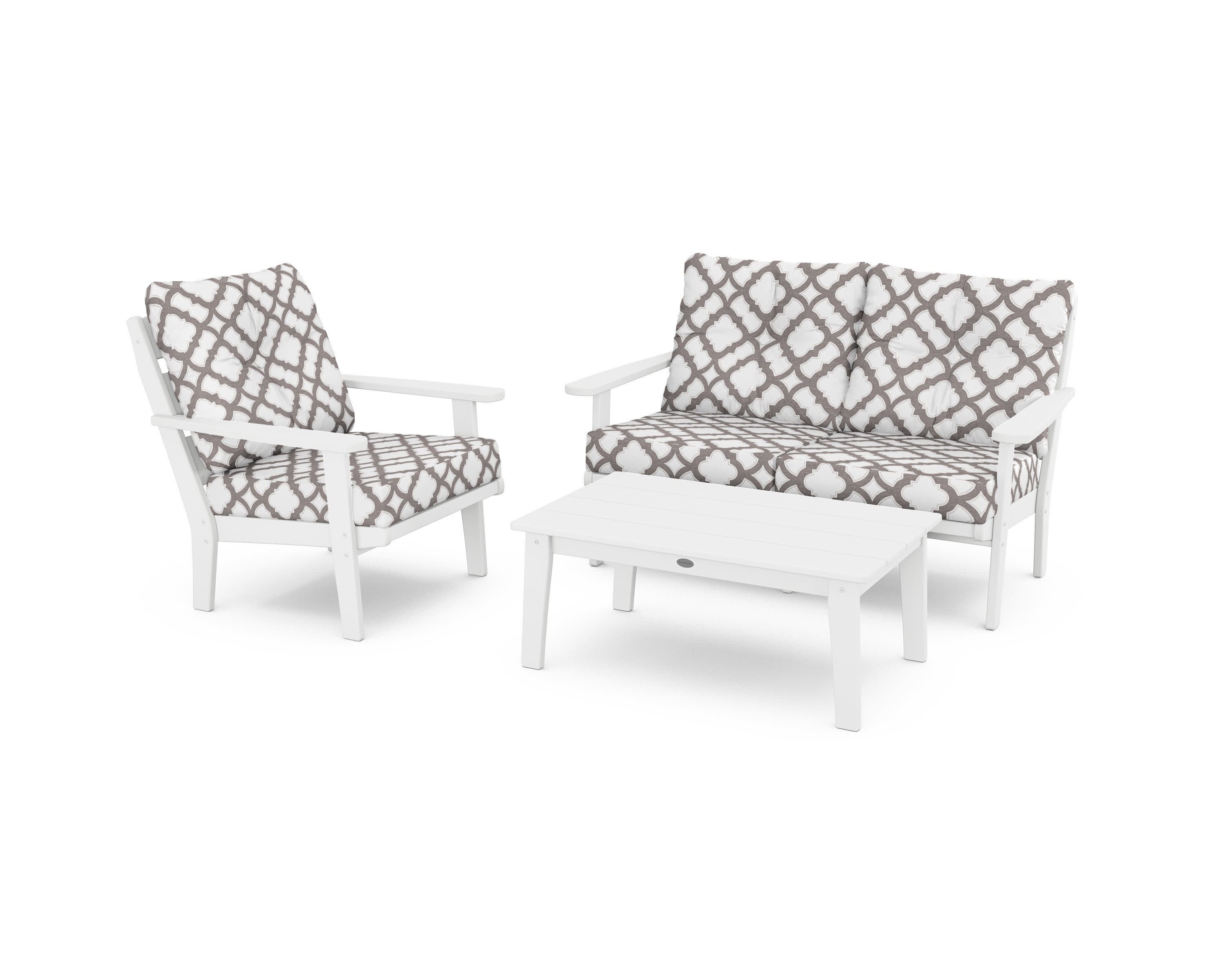 Lakeside 3-Piece Deep Seating Set in White / Trellis Grey Mist