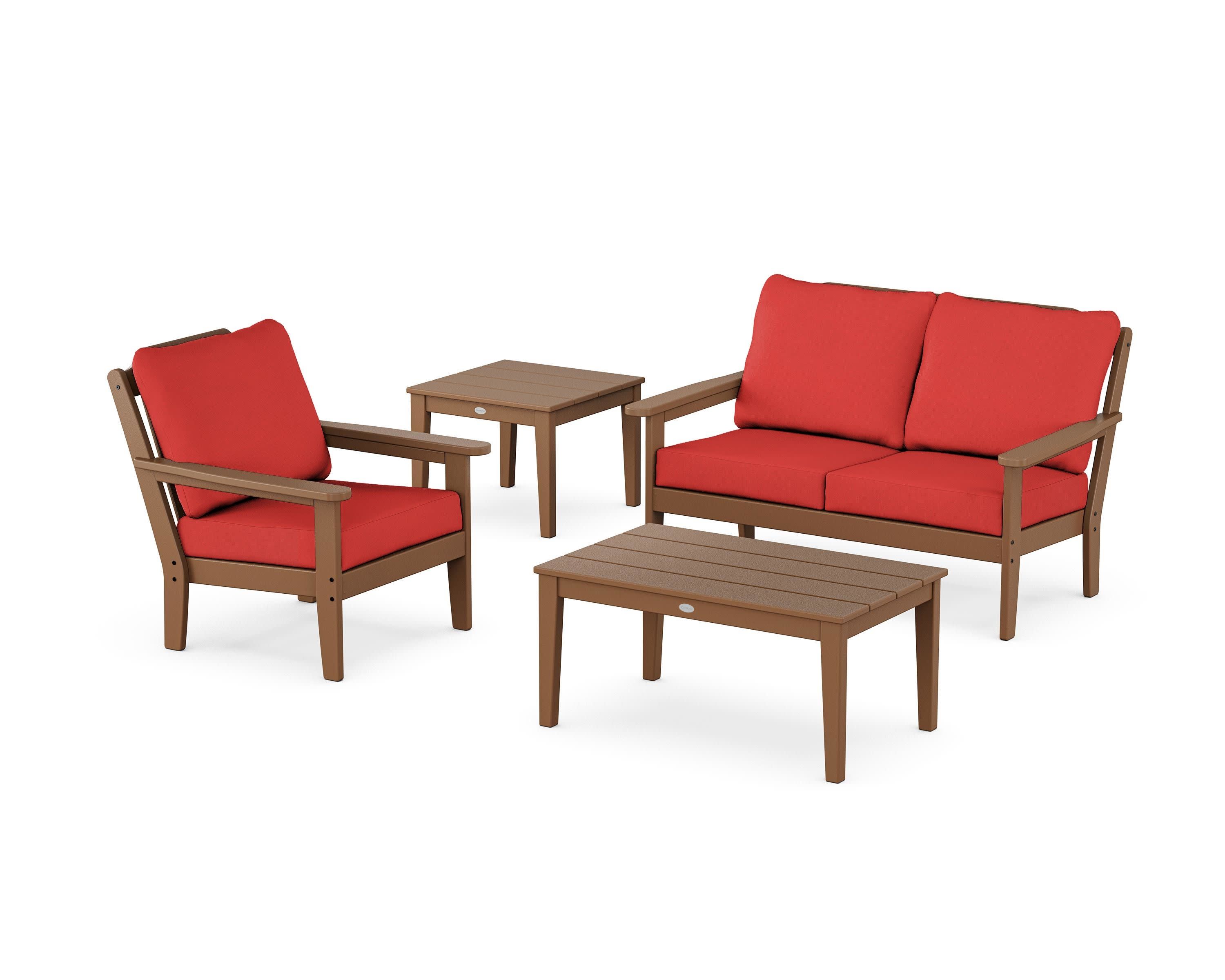 Wovendale 4-Piece Deep Seating Set in Teak / Crimson Linen