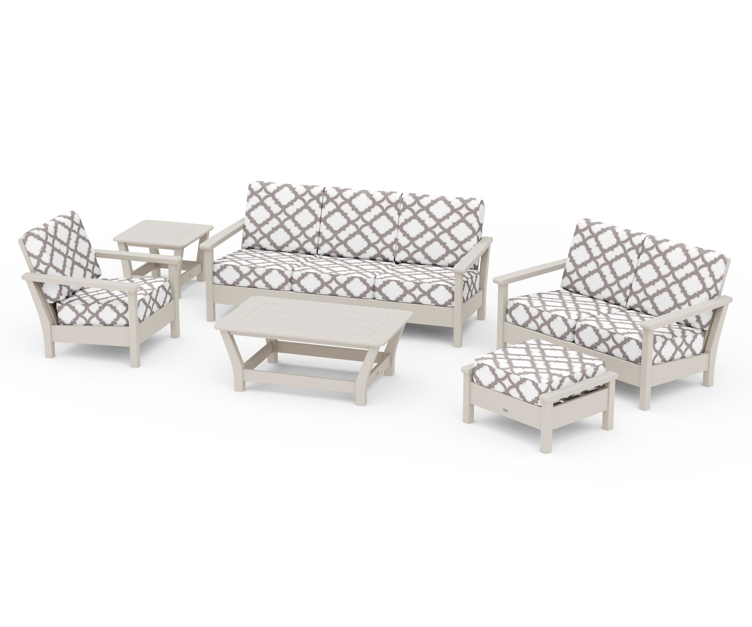 Harbour 6-Piece Outdoor Living Set in Sand / Trellis Grey Mist