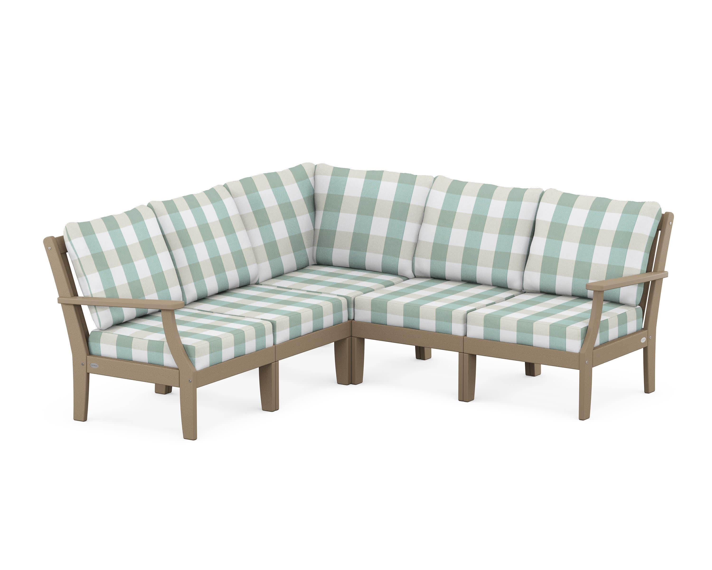 Braxton Modular 5-Piece Deep Seating Set in Vintage Sahara / Buffalo Plaid Glacier Spa