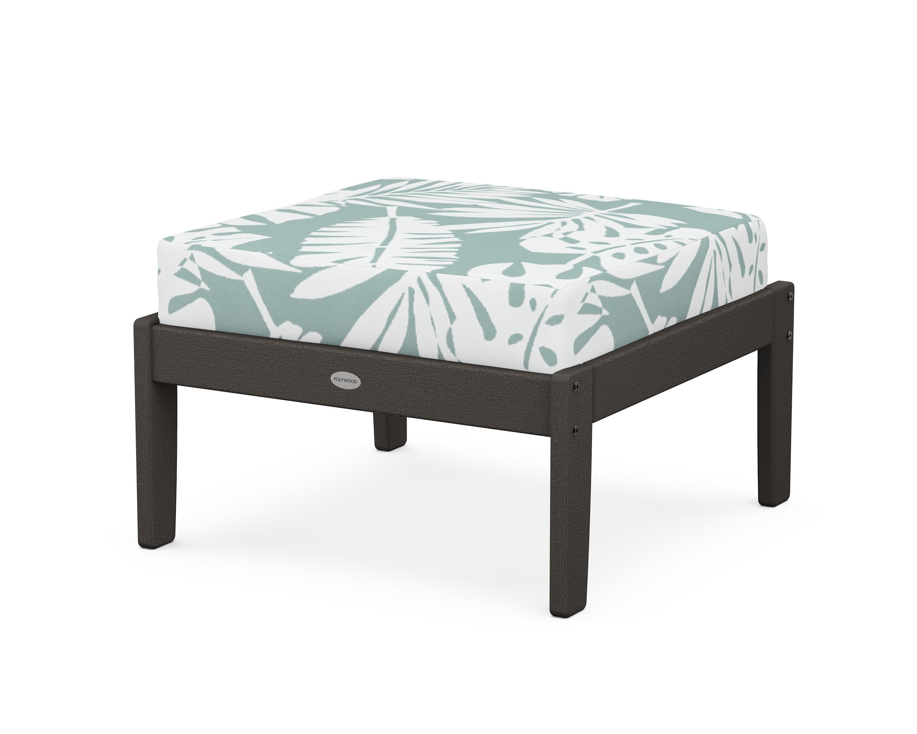 Braxton Deep Seating Ottoman in Vintage Coffee / Leaf Glacier Spa