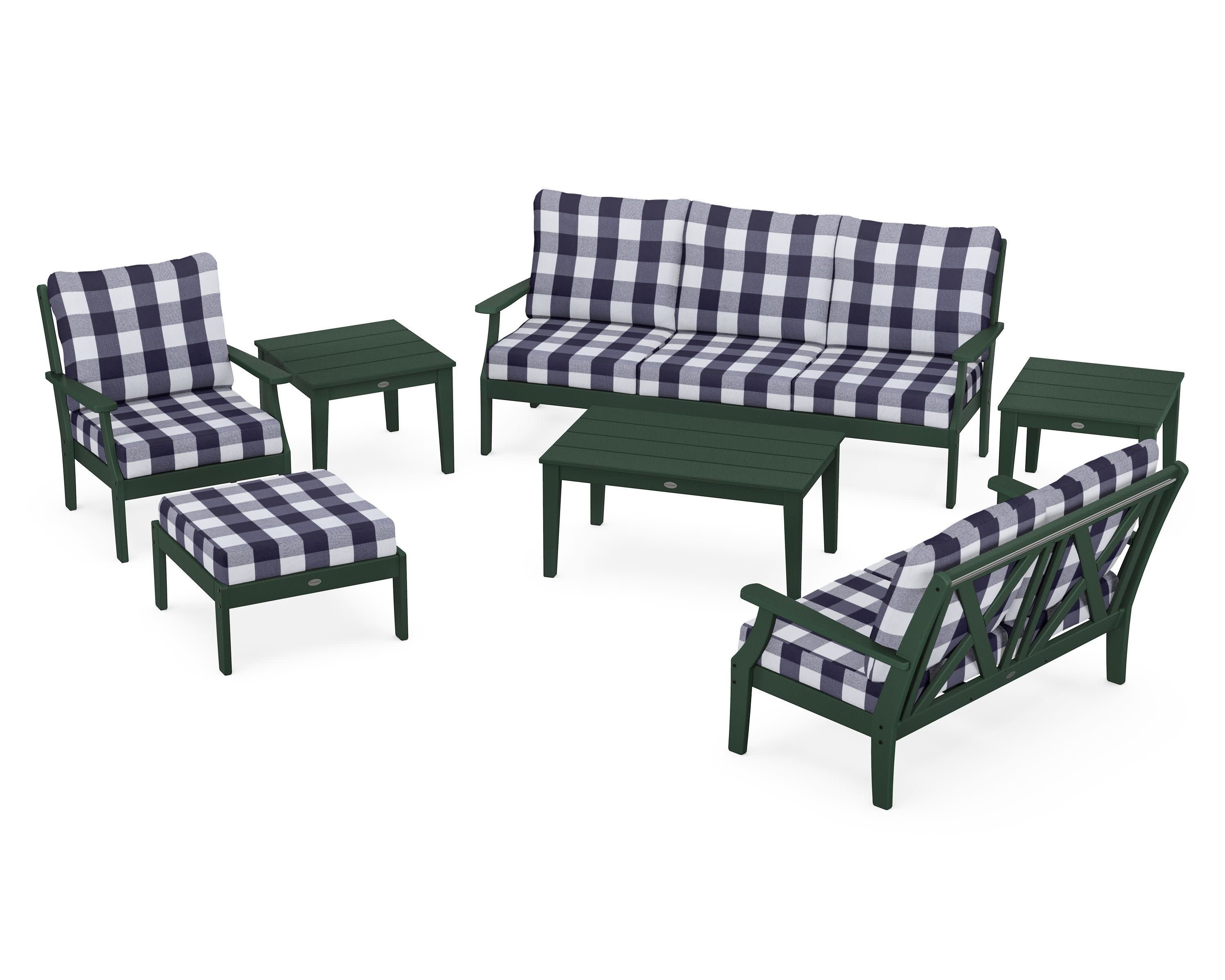 Braxton 7-Piece Deep Seating Set in Green / Buffalo Plaid Navy