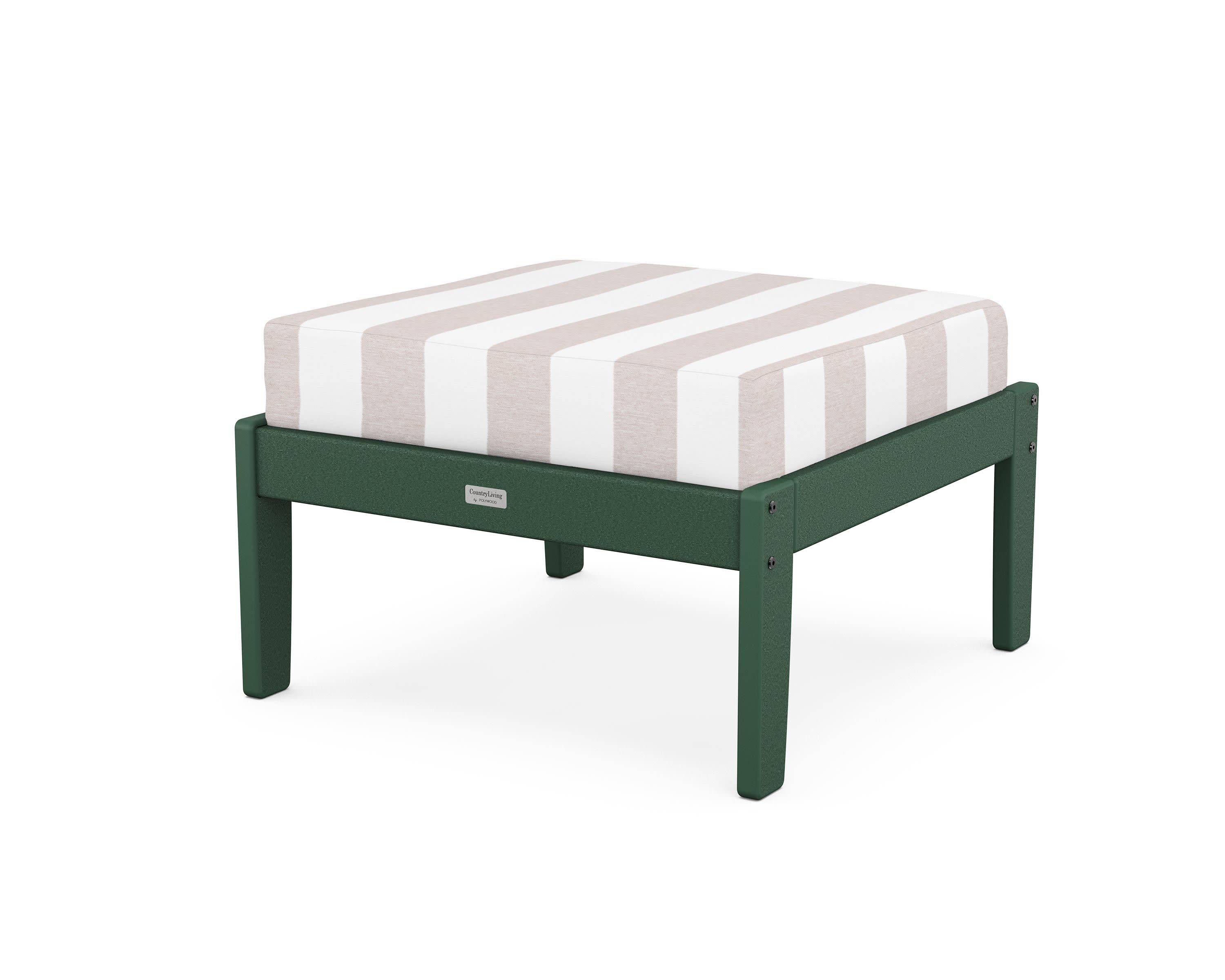 Cottage Deep Seating Ottoman in Green / Cabana Stripe Dune Burlap