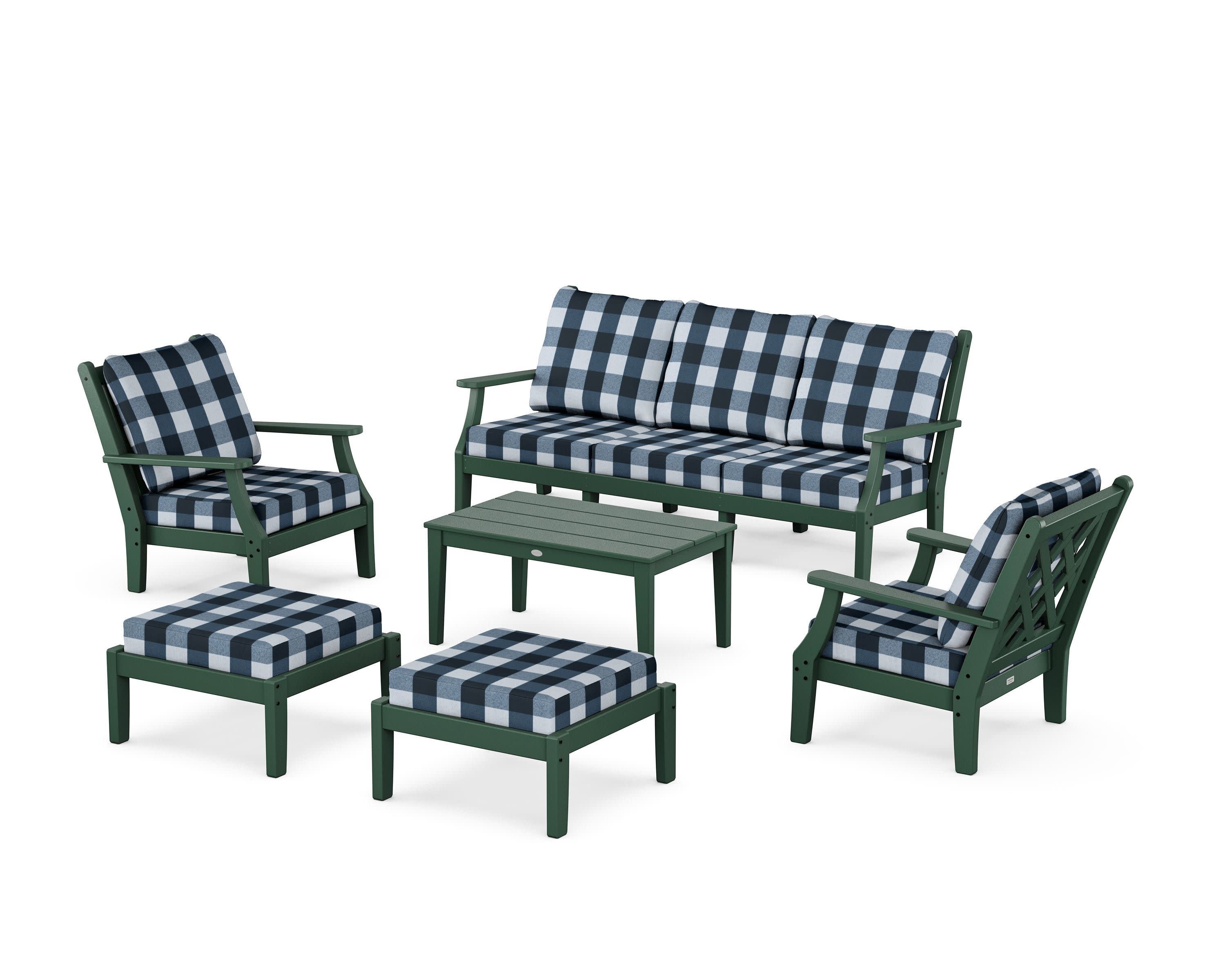 Wovendale 6-Piece Lounge Sofa Set in Green / Buffalo Plaid Marine Indigo