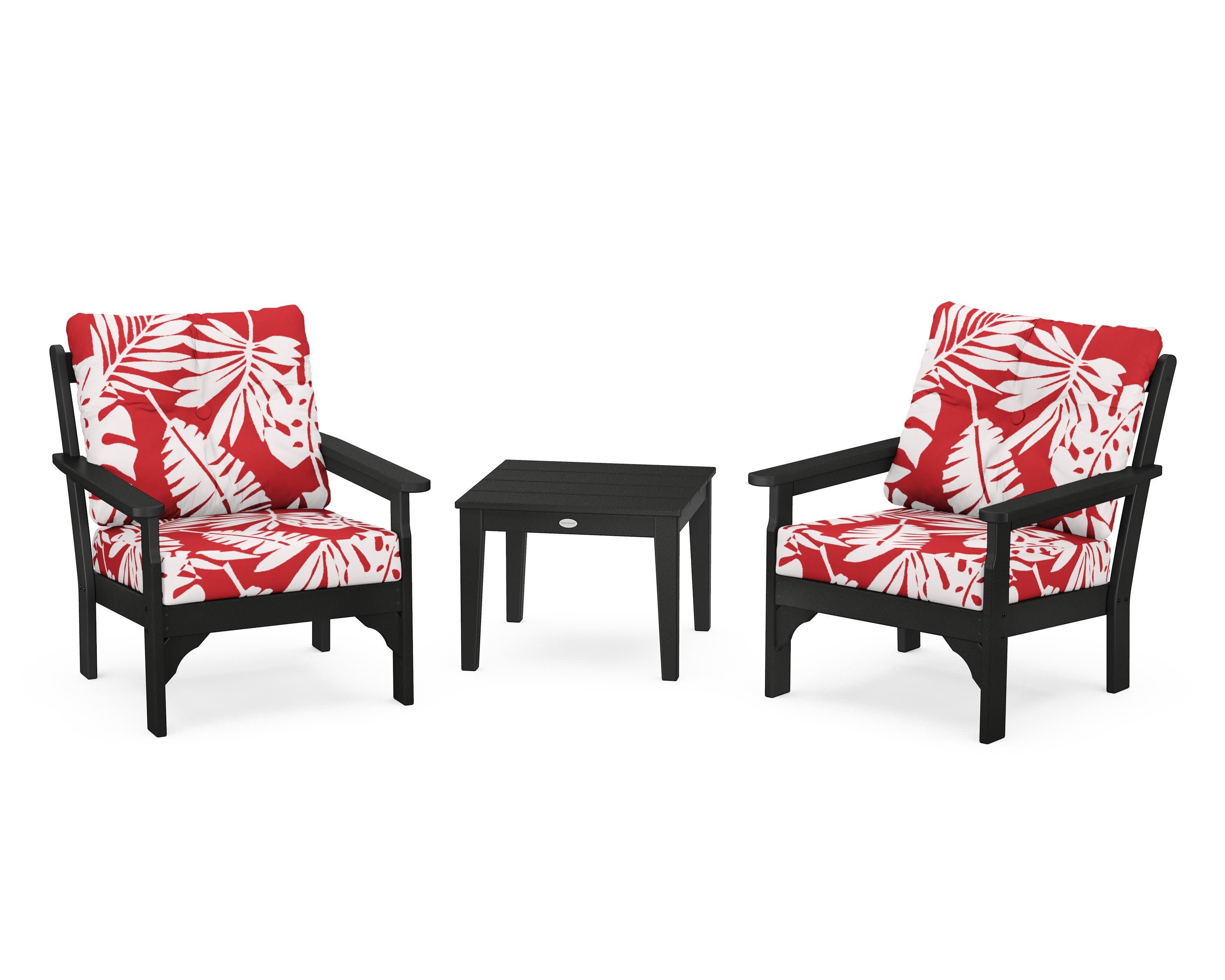 Vineyard 3-Piece Deep Seating Set in Black / Leaf Crimson