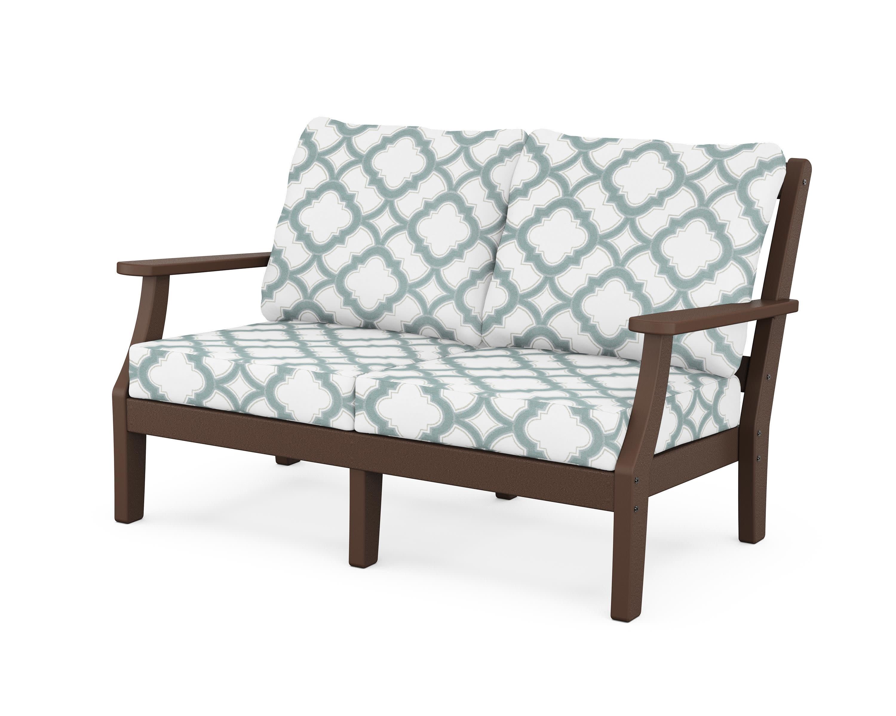 Chinoiserie Deep Seating Loveseat in Mahogany / Trellis Glacier Spa