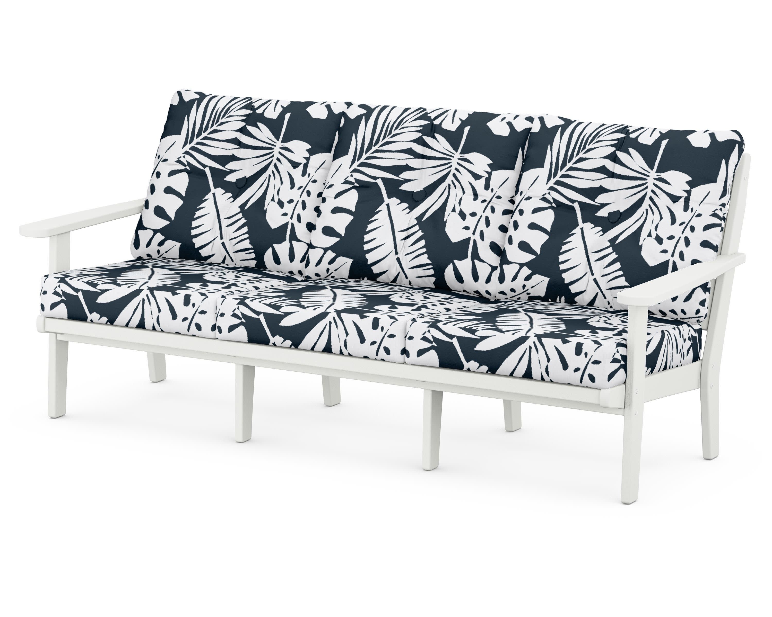 Lakeside Deep Seating Sofa in Vintage White / Leaf Marine Indigo
