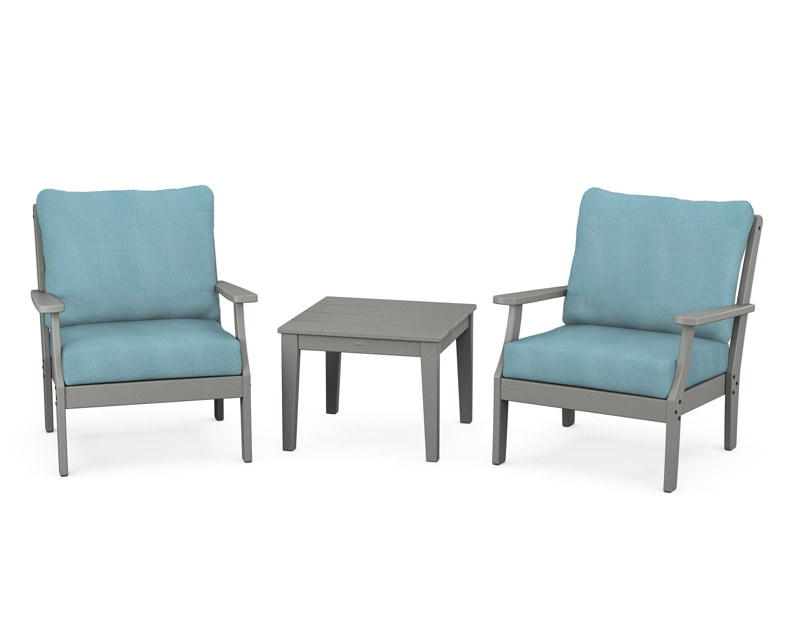 Braxton 3-Piece Deep Seating Set in Slate Grey / Lattice Sky Blue