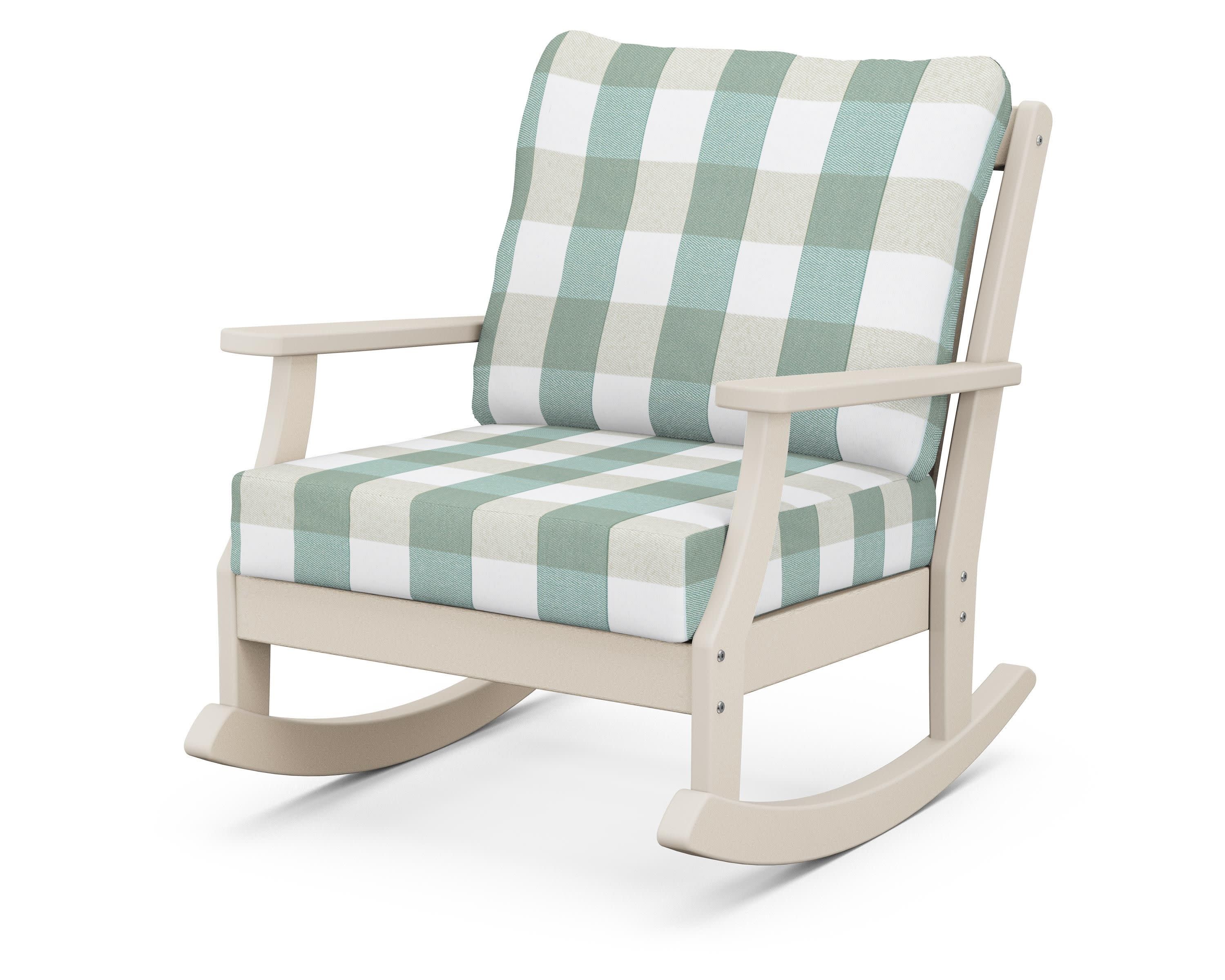 Braxton Deep Seating Rocking Chair in Sand / Buffalo Plaid Glacier Spa