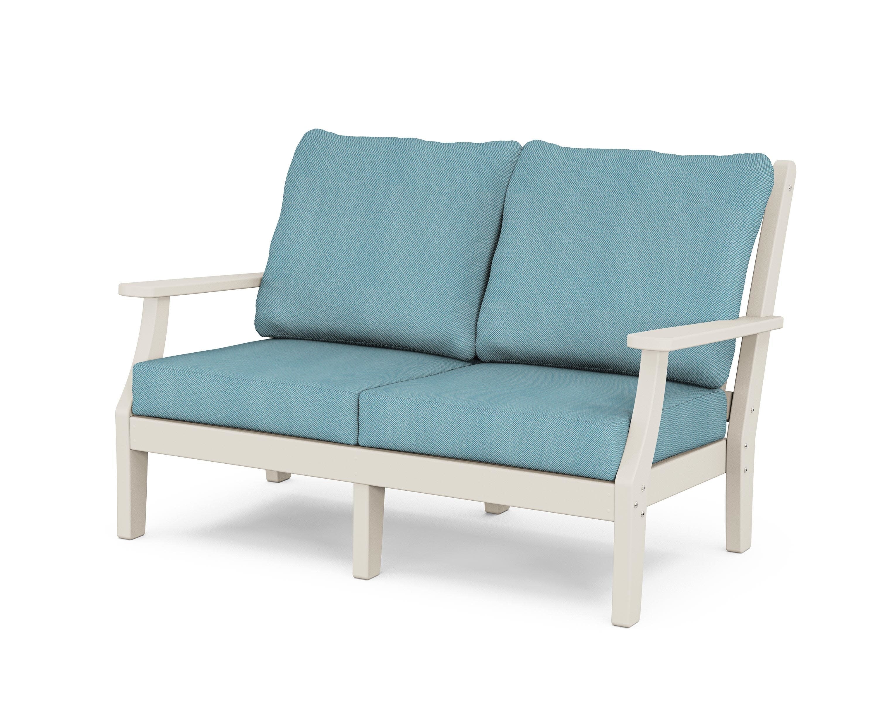 Wovendale Deep Seating Loveseat in Sand / Lattice Sky Blue
