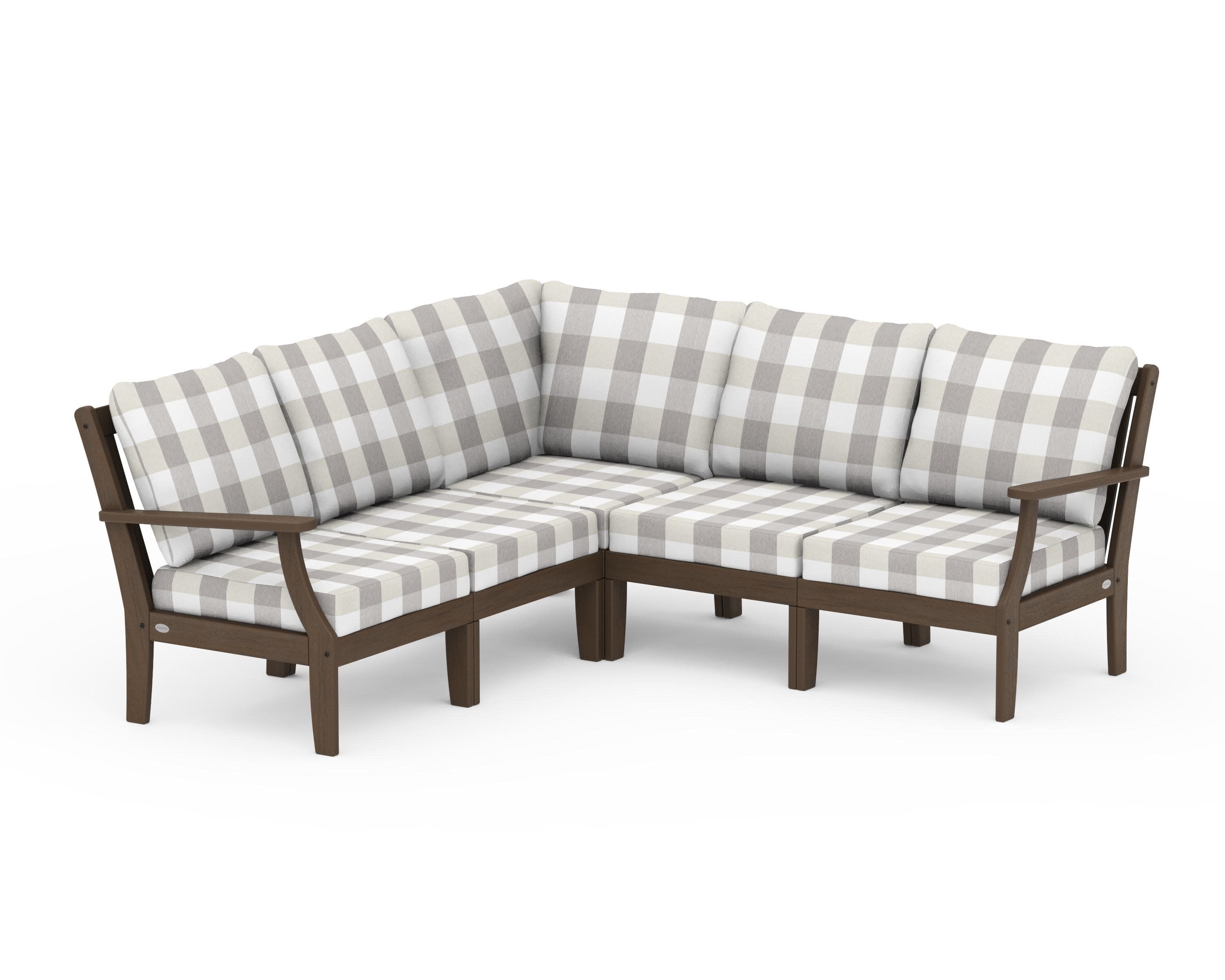 Braxton Modular 5-Piece Deep Seating Set in Kona / Buffalo Plaid Grey Mist