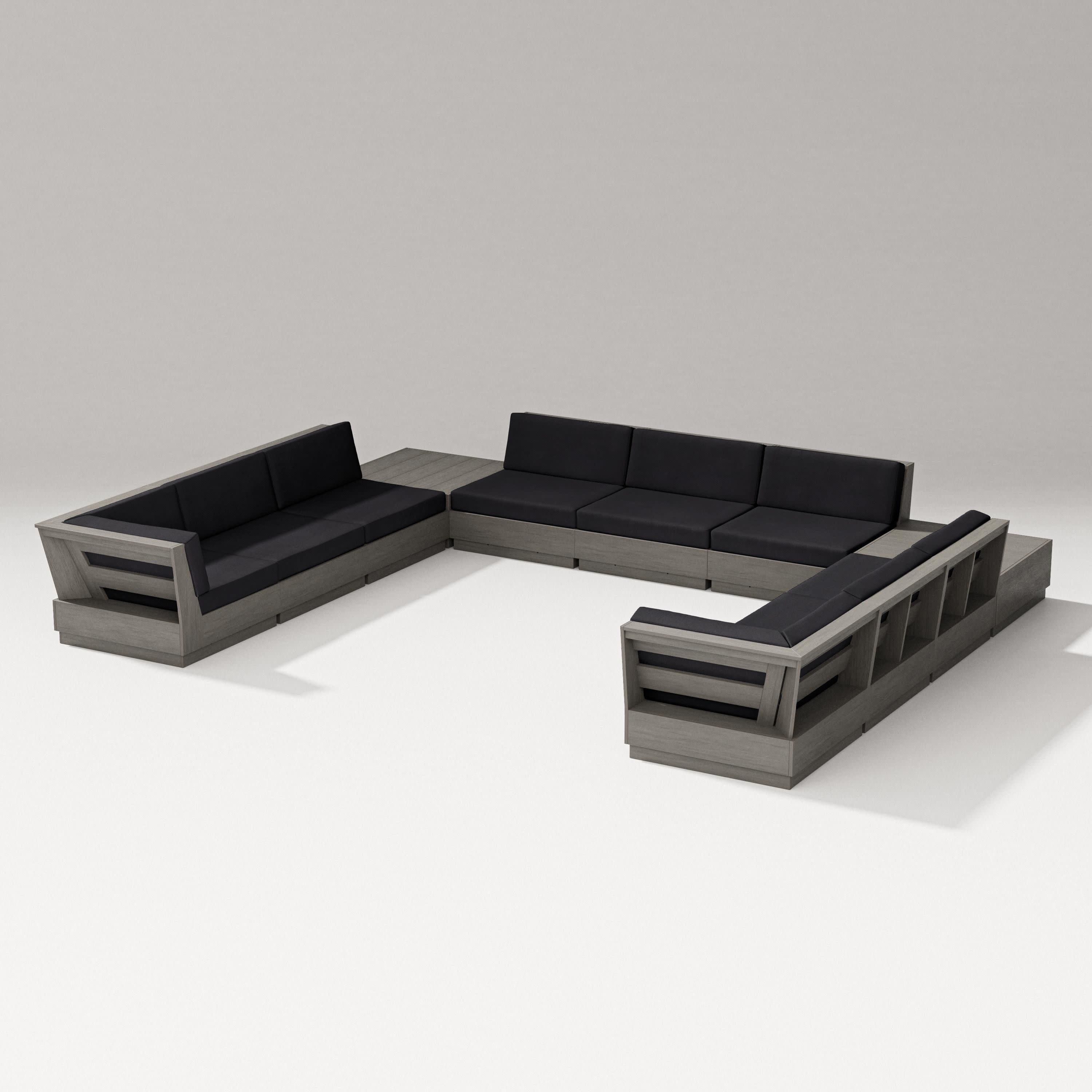 Elevate 11-Piece U-Shaped Sofa Sectional in Driftwood / Midnight Linen