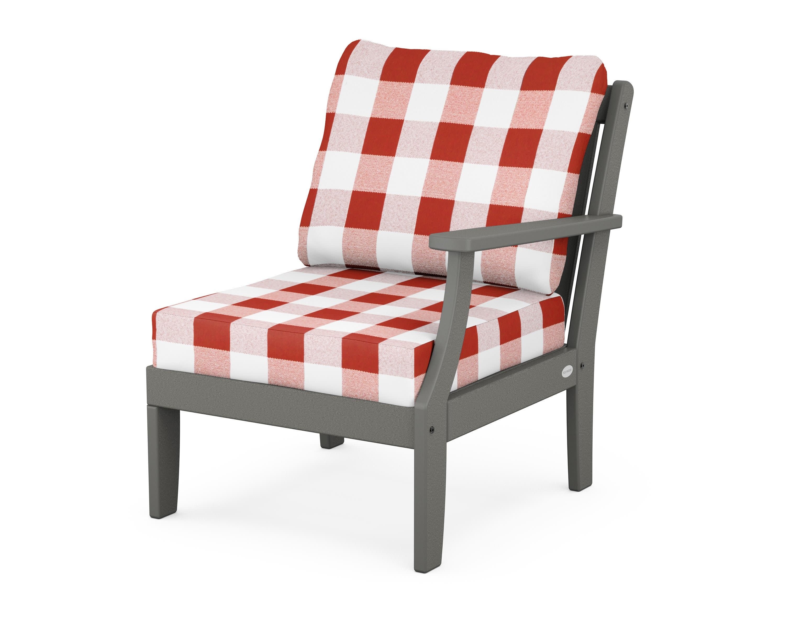 Braxton Modular Right Arm Chair in Slate Grey / Buffalo Plaid Crimson