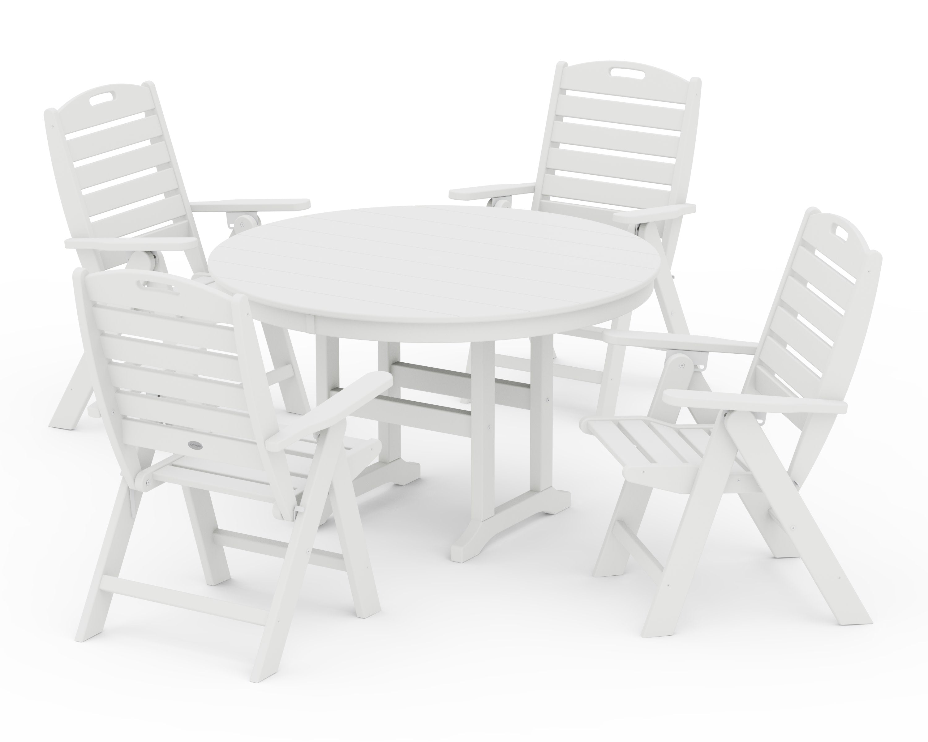 Nautical Folding Chair 5-Piece Round Farmhouse Dining Set in White