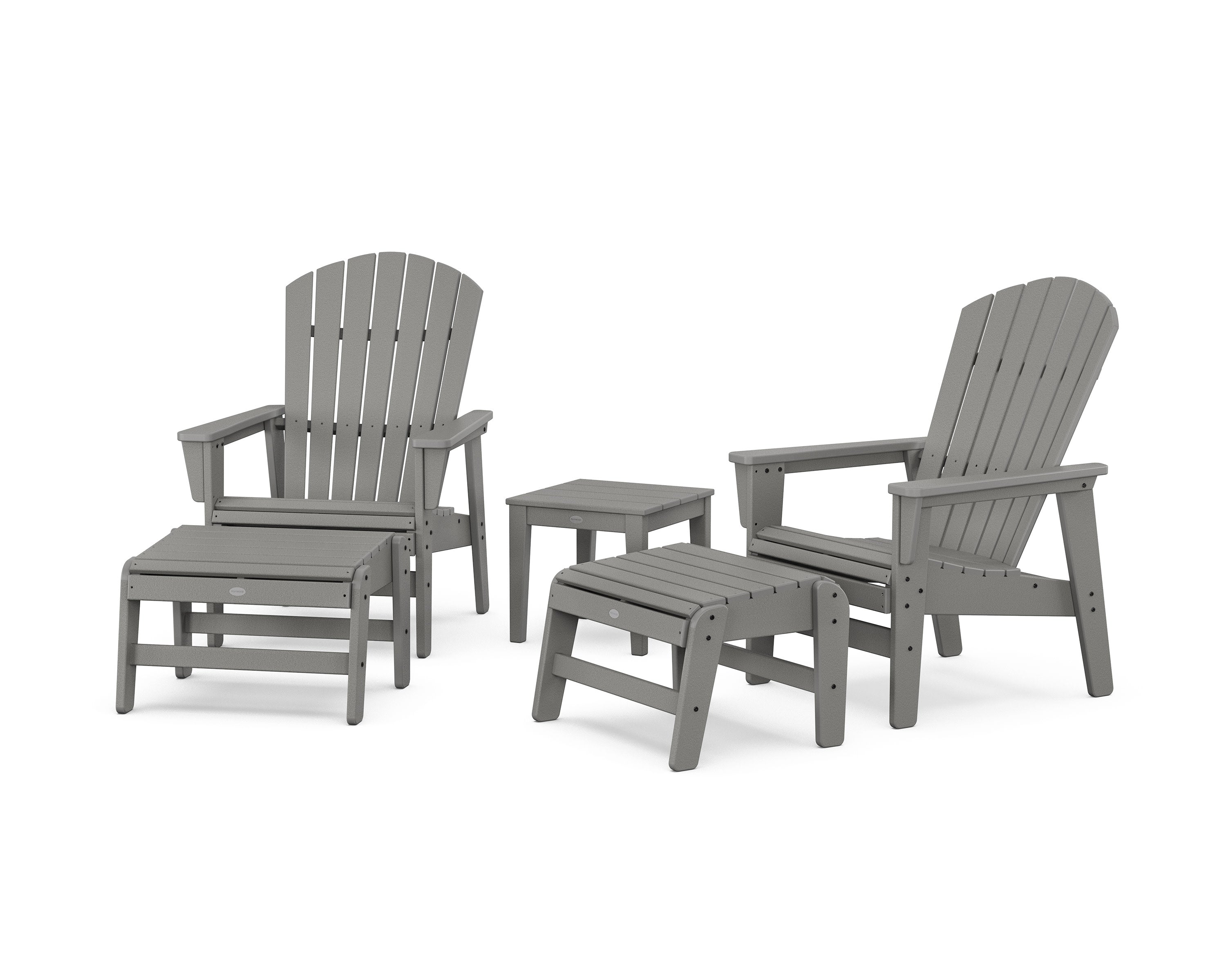 5-Piece Nautical Grand Upright Adirondack Set with Ottomans and Side Table in Slate Grey
