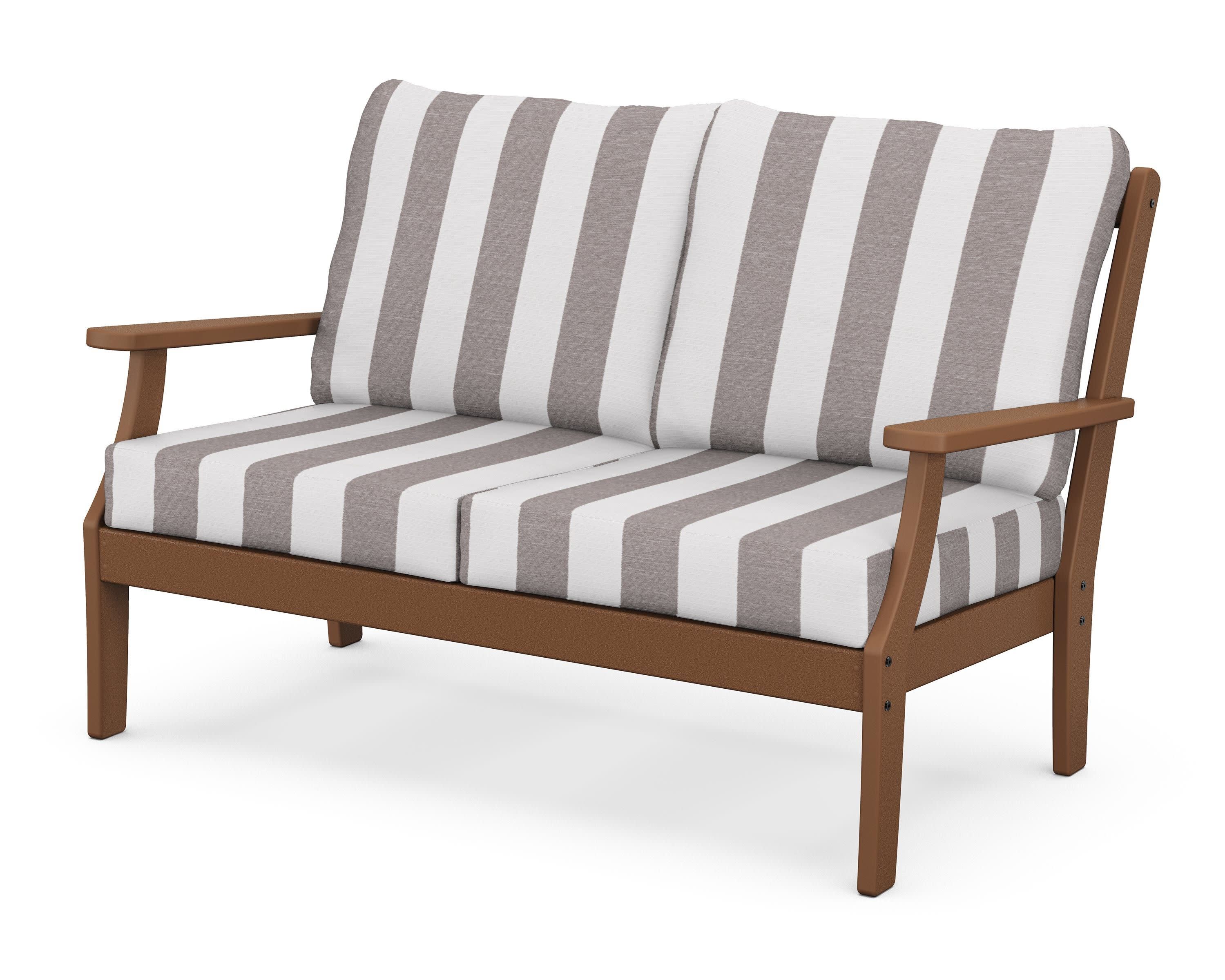 Braxton Deep Seating Loveseat in Teak / Cabana Stripe Grey Mist